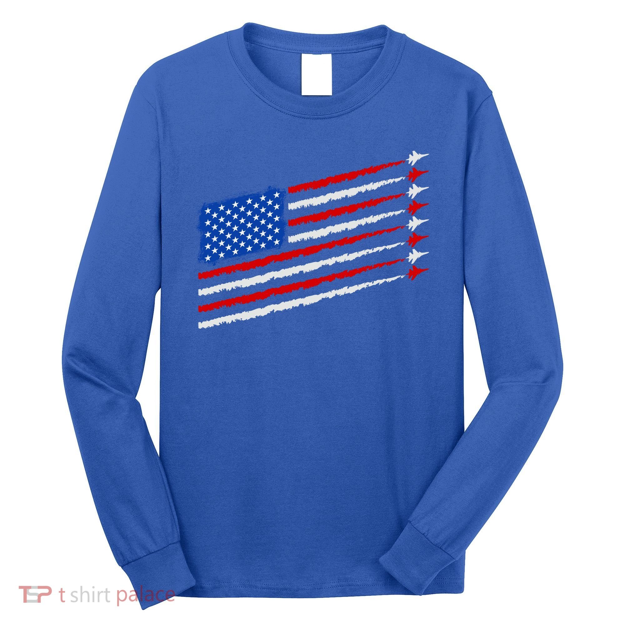 Cool USA American Flag Air Show Jet Planes Long Sleeve Shirt