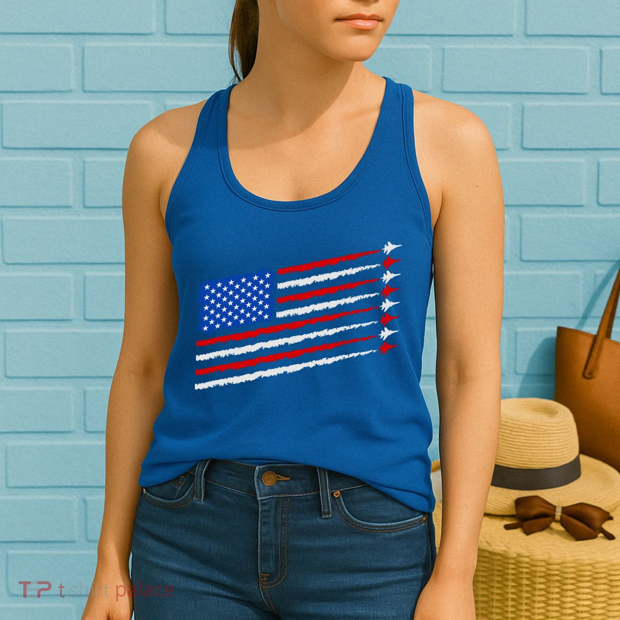 Cool USA American Flag Air Show Jet Planes Women's Tank Top