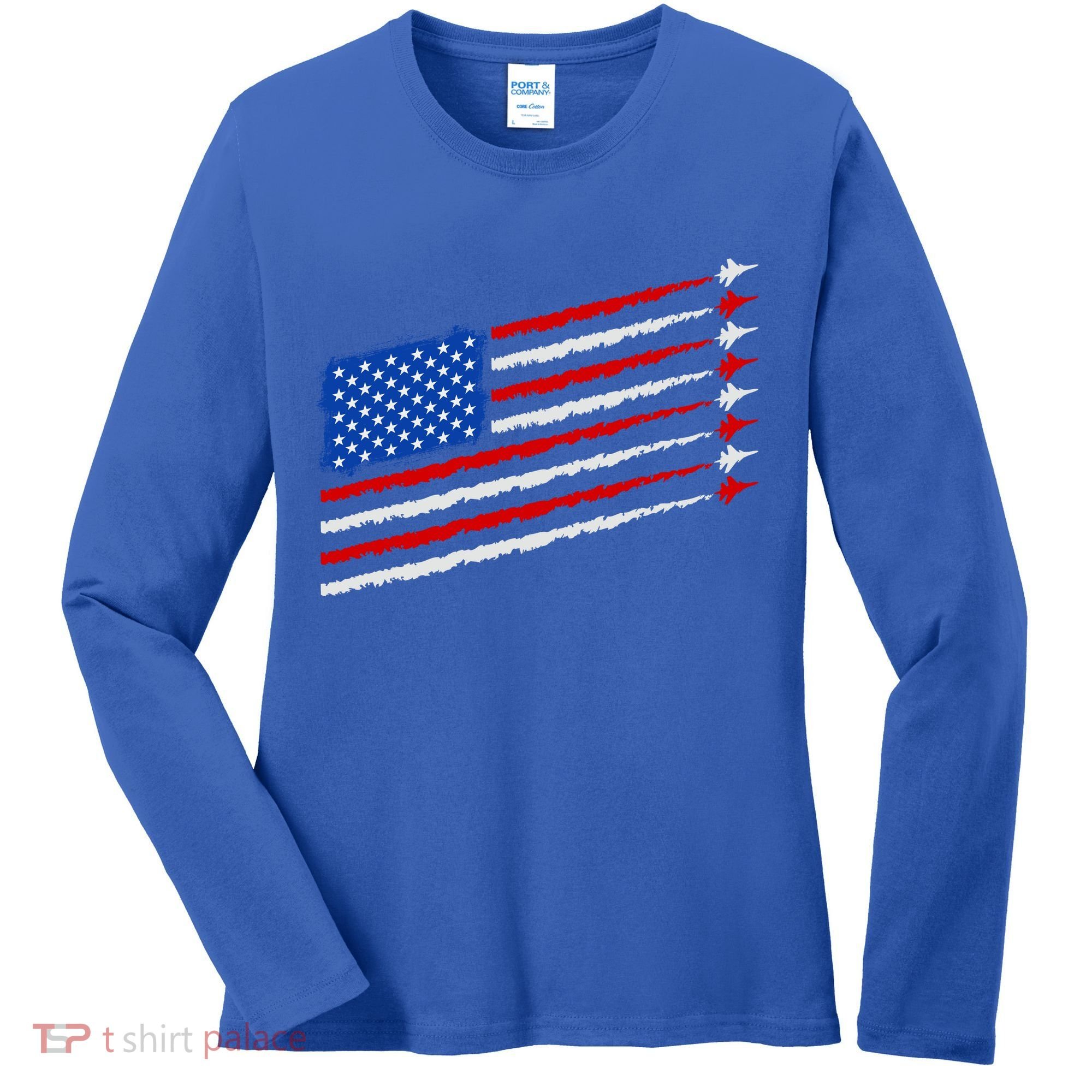 Cool USA American Flag Air Show Jet Planes Women's Long Sleeve Shirt