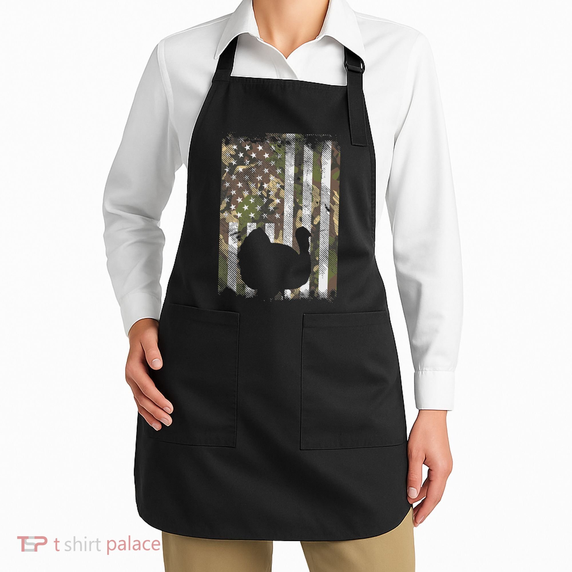 Camo Us America Flag Turkey Day Hunting Thanksgiving Gift Apron