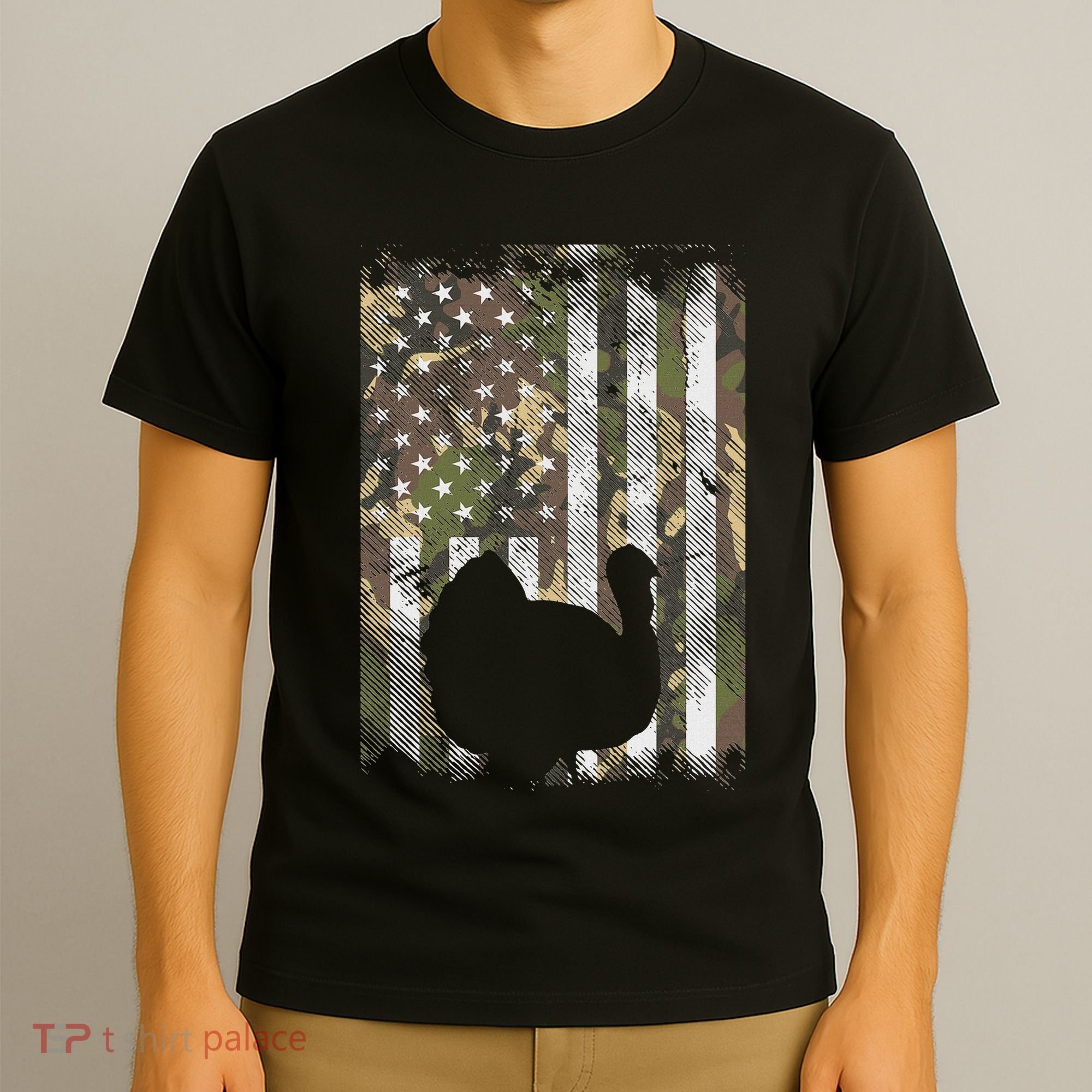 Camo Us America Flag Turkey Day Hunting Thanksgiving Gift T-Shirt