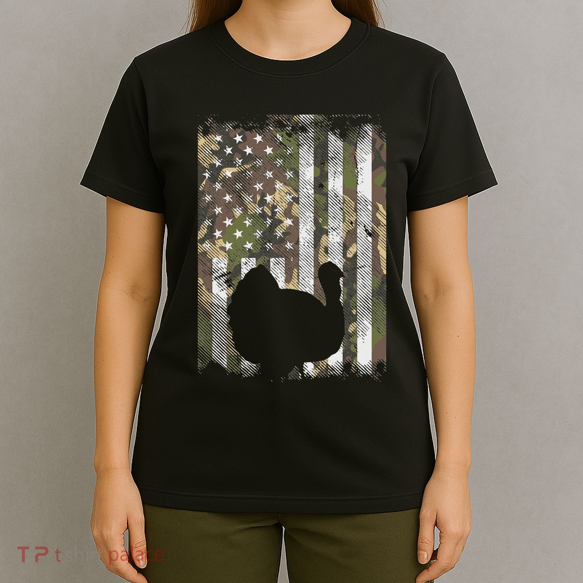 Camo Us America Flag Turkey Day Hunting Thanksgiving Gift T-Shirt