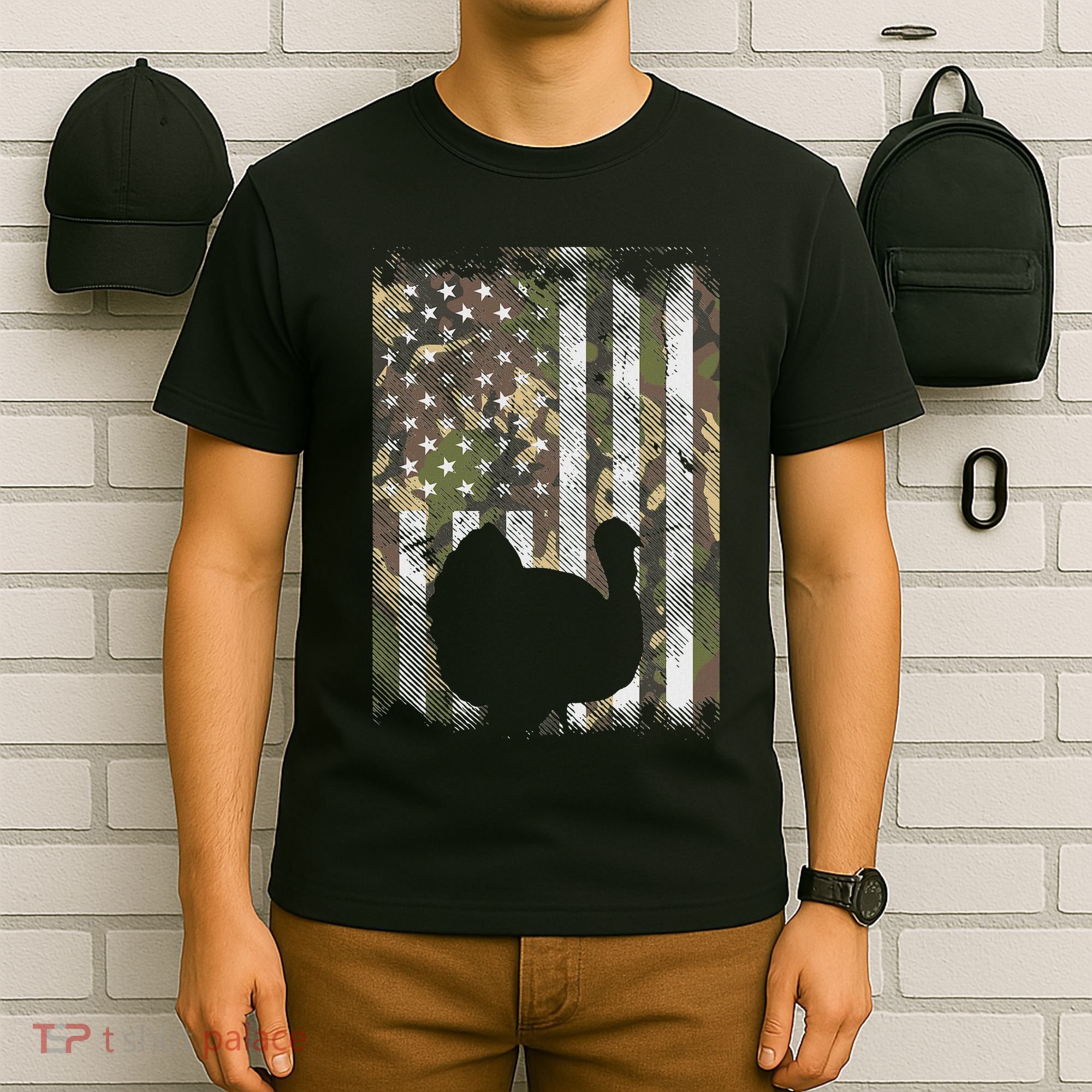 Camo Us America Flag Turkey Day Hunting Thanksgiving Gift T-Shirt