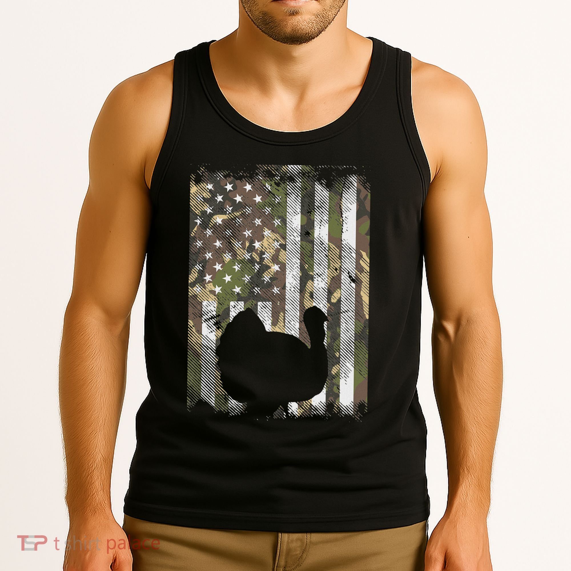 Camo Us America Flag Turkey Day Hunting Thanksgiving Gift Tank Top