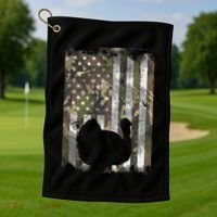 Camo Us America Flag Turkey Day Hunting Thanksgiving Gift Golf Towel thumb 1