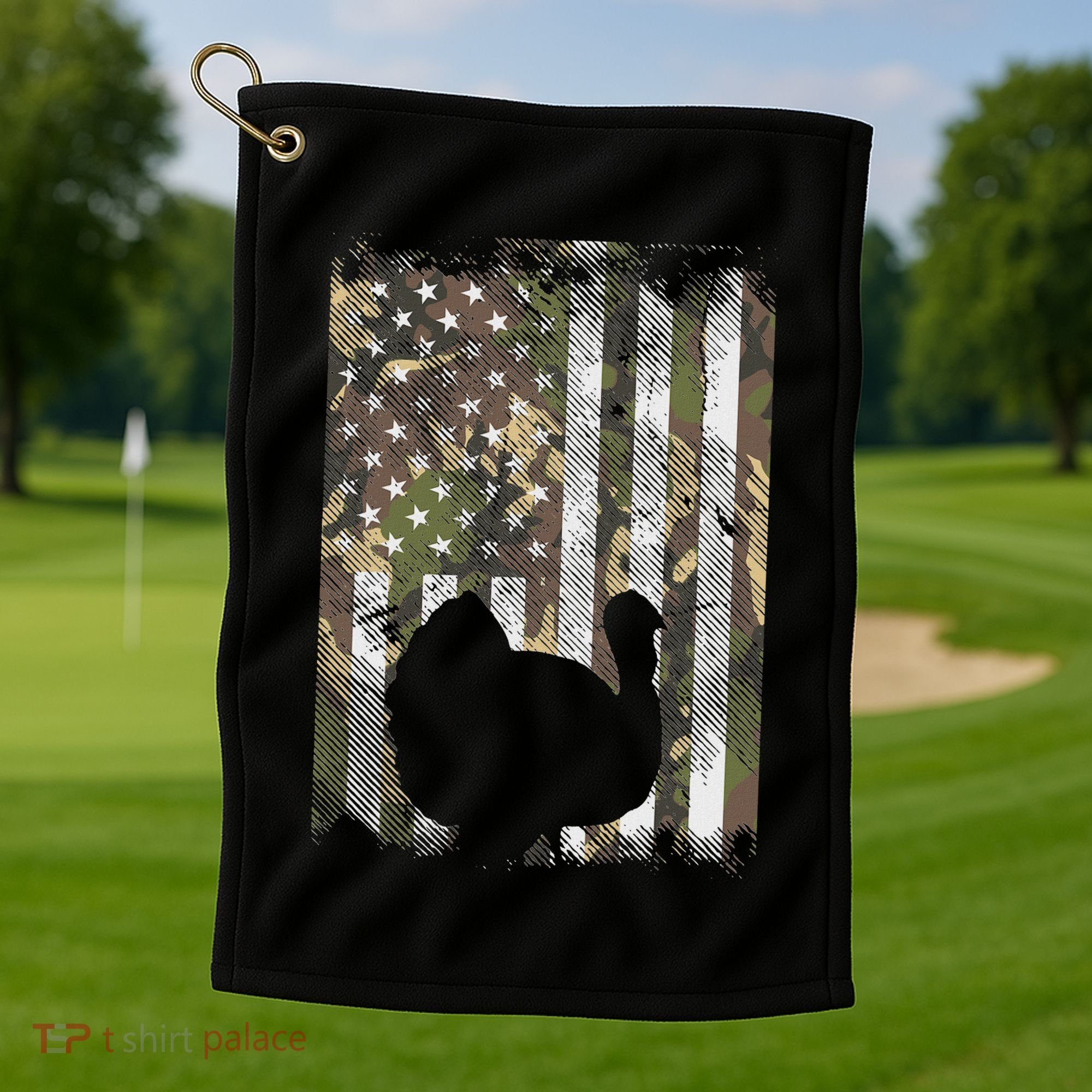 Camo Us America Flag Turkey Day Hunting Thanksgiving Gift Golf Towel