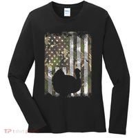 Camo Us America Flag Turkey Day Hunting Thanksgiving Gift Women's Long Sleeve Shirt thumb 0