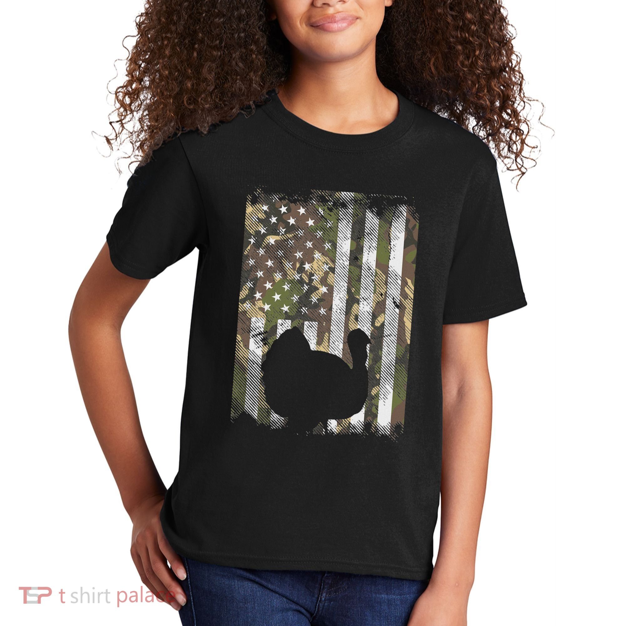 Camo Us America Flag Turkey Day Hunting Thanksgiving Gift Kids T-Shirt