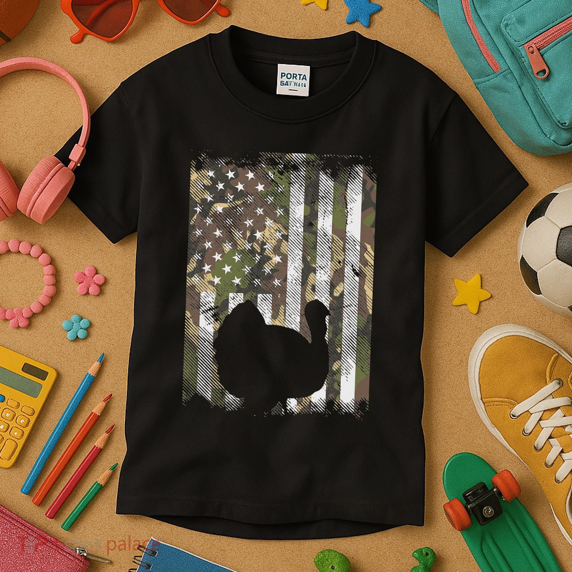 Camo Us America Flag Turkey Day Hunting Thanksgiving Gift Kids T-Shirt