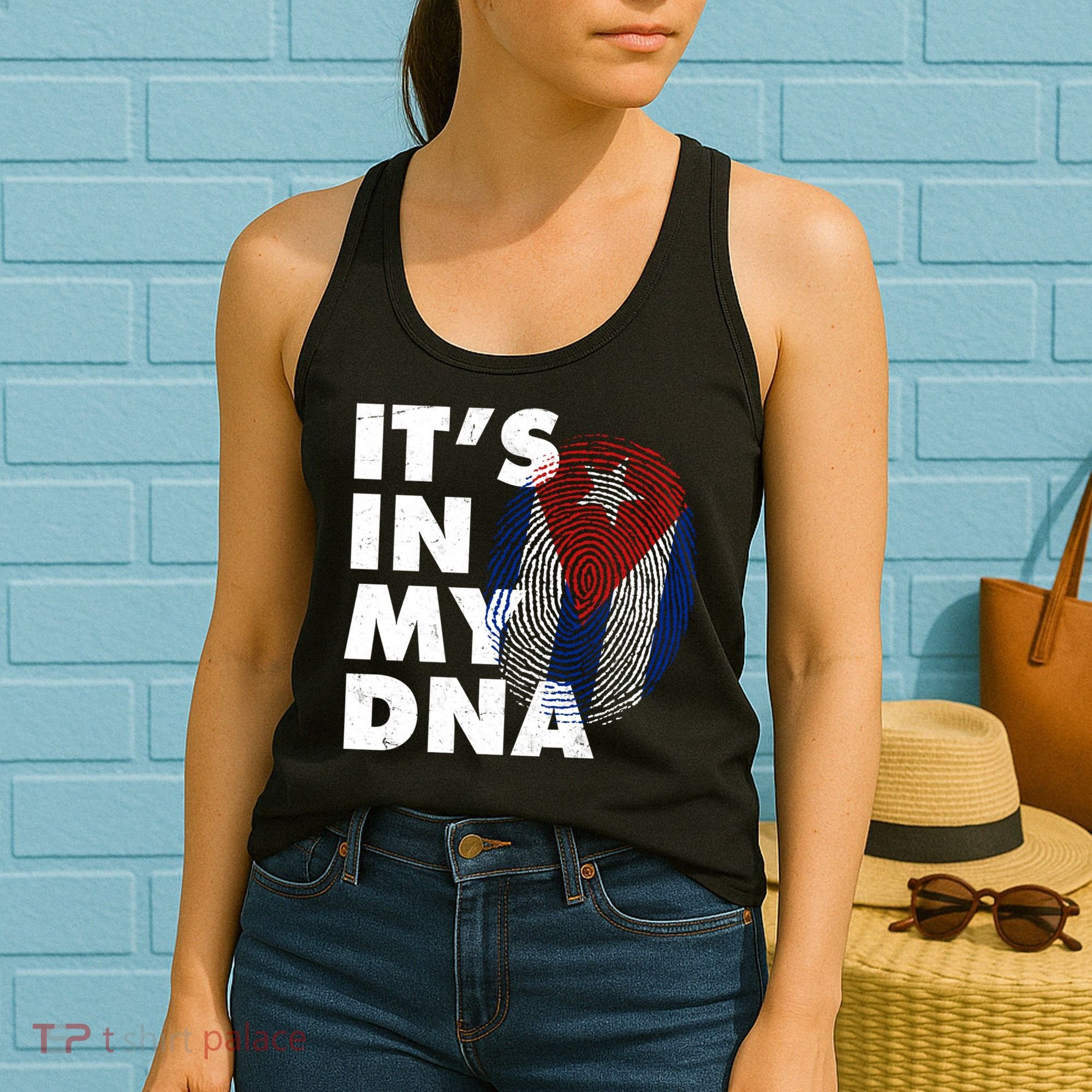 Cuba It's In My DNA Cuban Flag Fingerprint Women's Tank Top