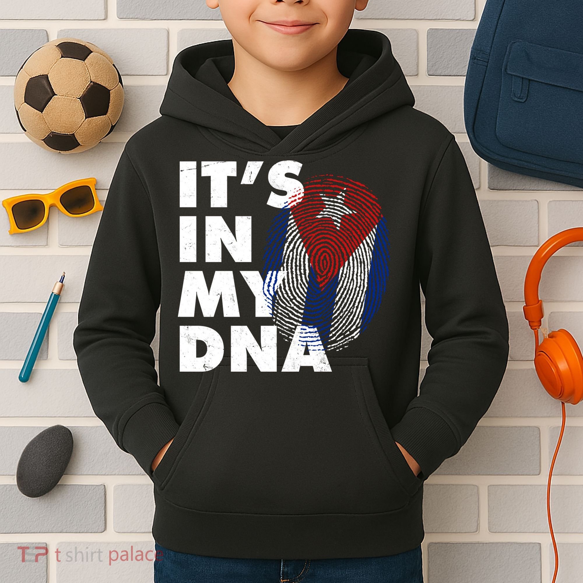 Cuba It's In My DNA Cuban Flag Fingerprint Kids Hoodie