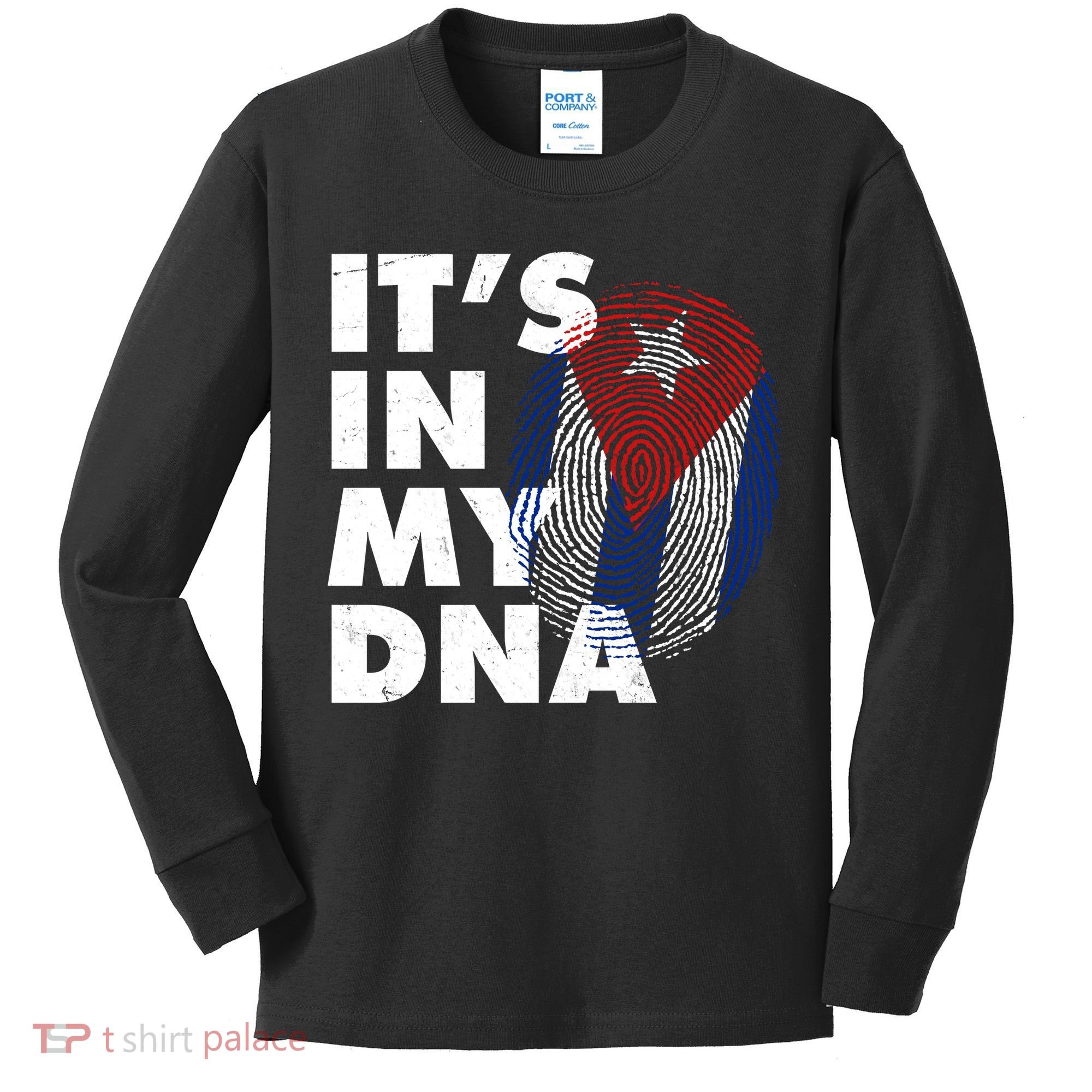 Cuba It's In My DNA Cuban Flag Fingerprint Kids Long Sleeve Shirt