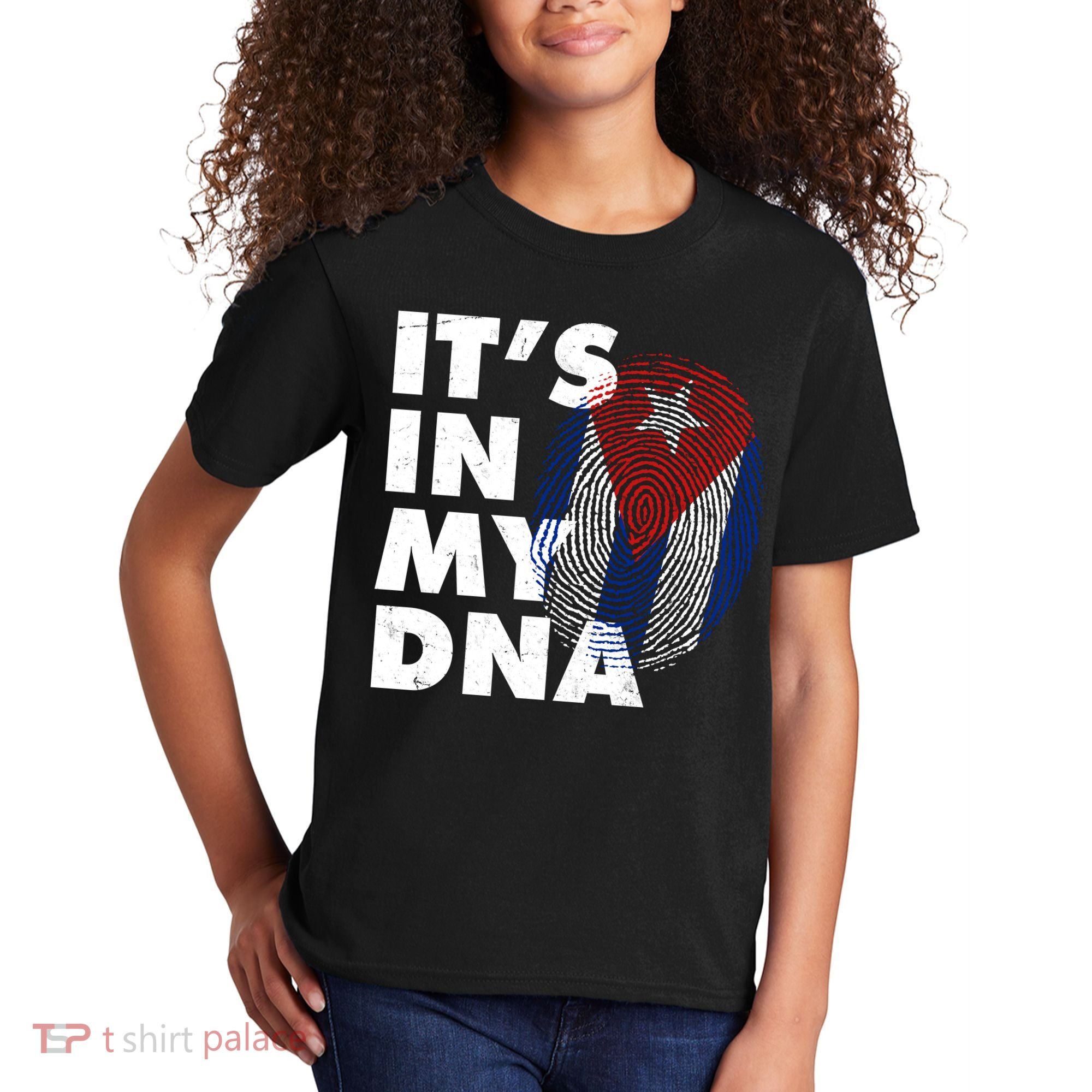 Cuba It's In My DNA Cuban Flag Fingerprint Kids T-Shirt