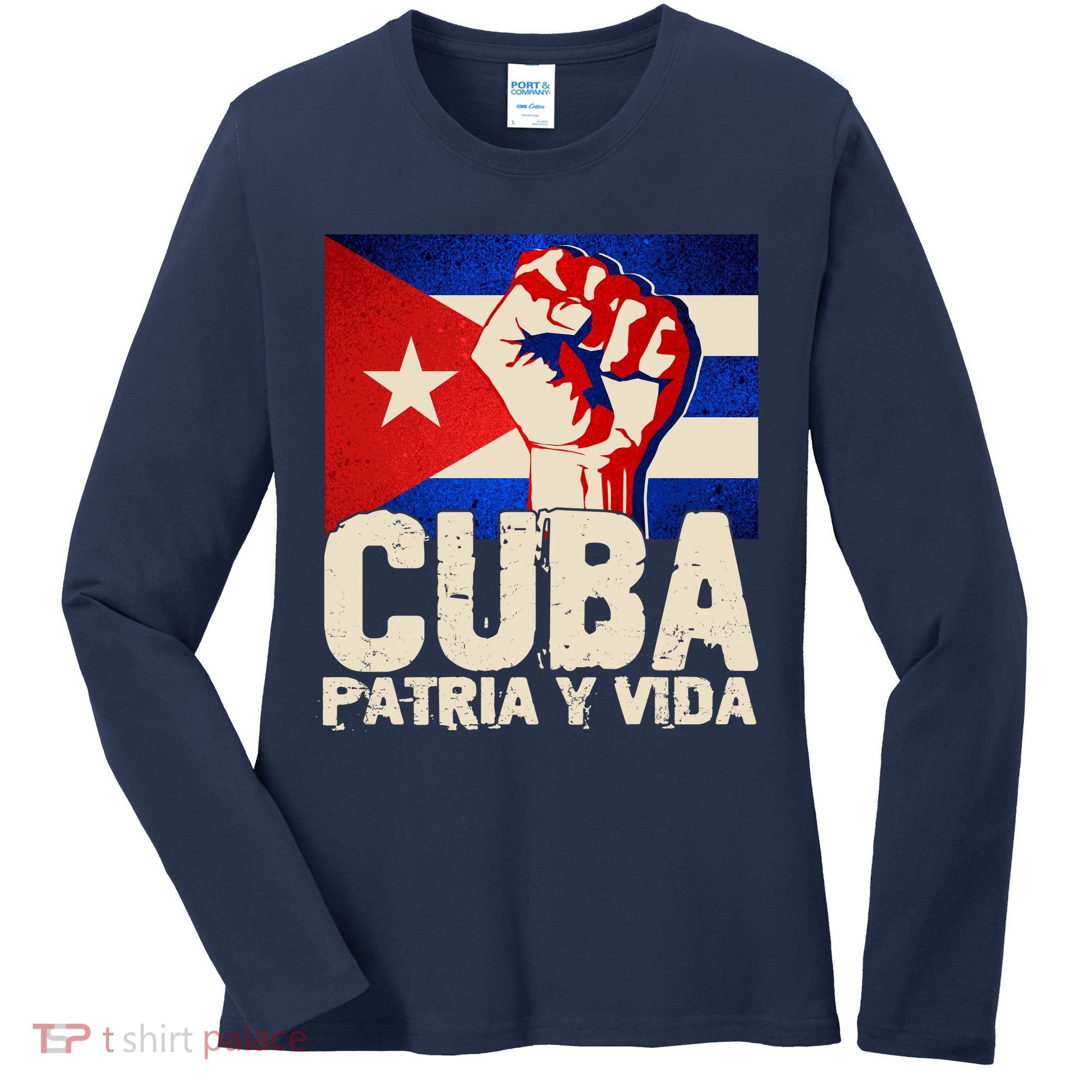 Cuba Patria Y Vida Cuban Flag Protest Fist Women's Long Sleeve Shirt