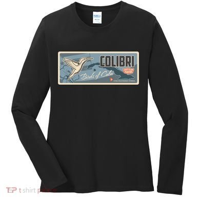Cuba Travel Retro Banner Bird Watching Colibri Women's Long Sleeve Shirt