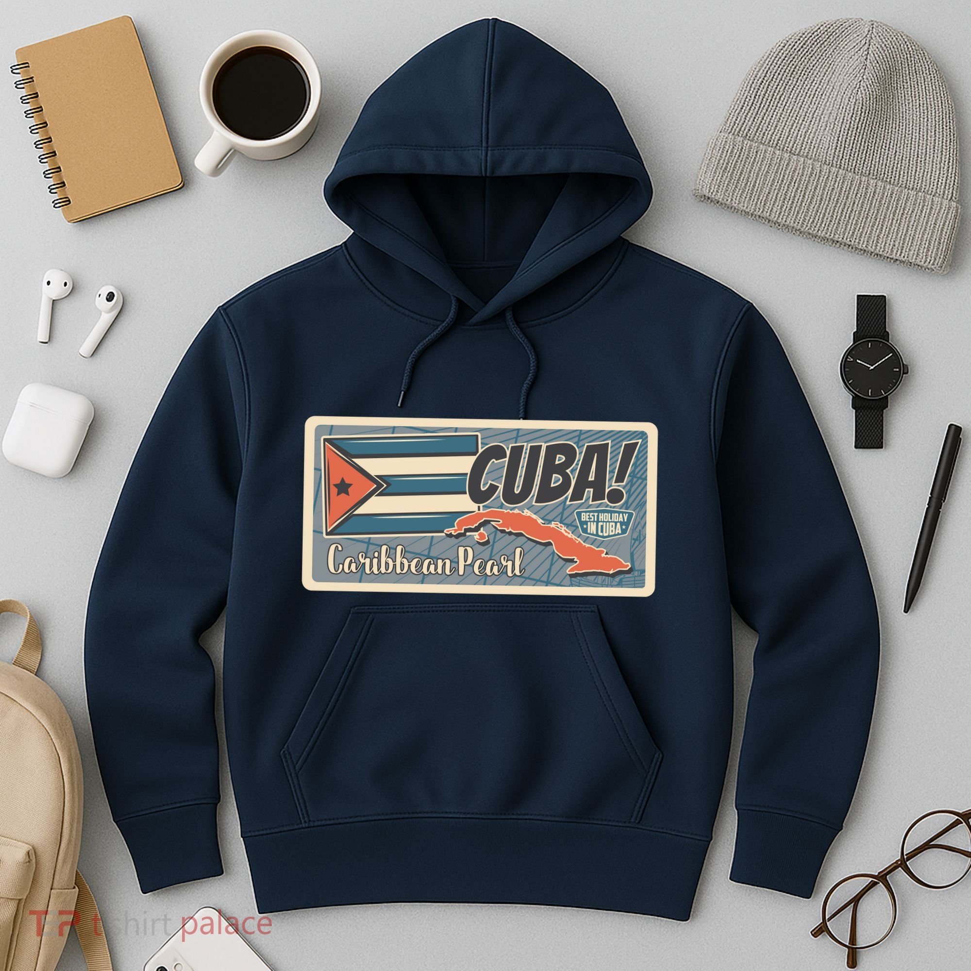 Cuba Travel Retro Banner Caribbean Pearl Hoodie