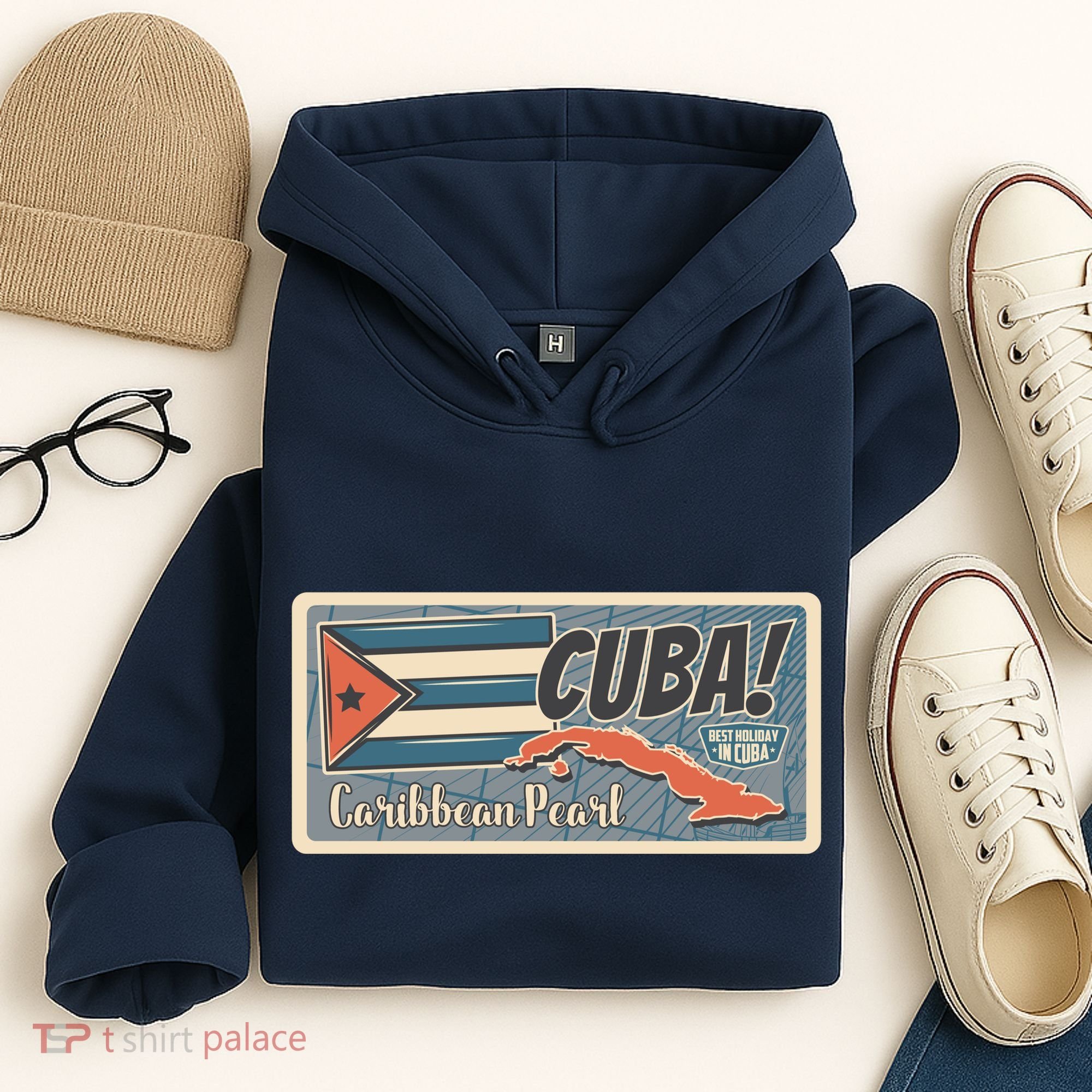 Cuba Travel Retro Banner Caribbean Pearl Hoodie