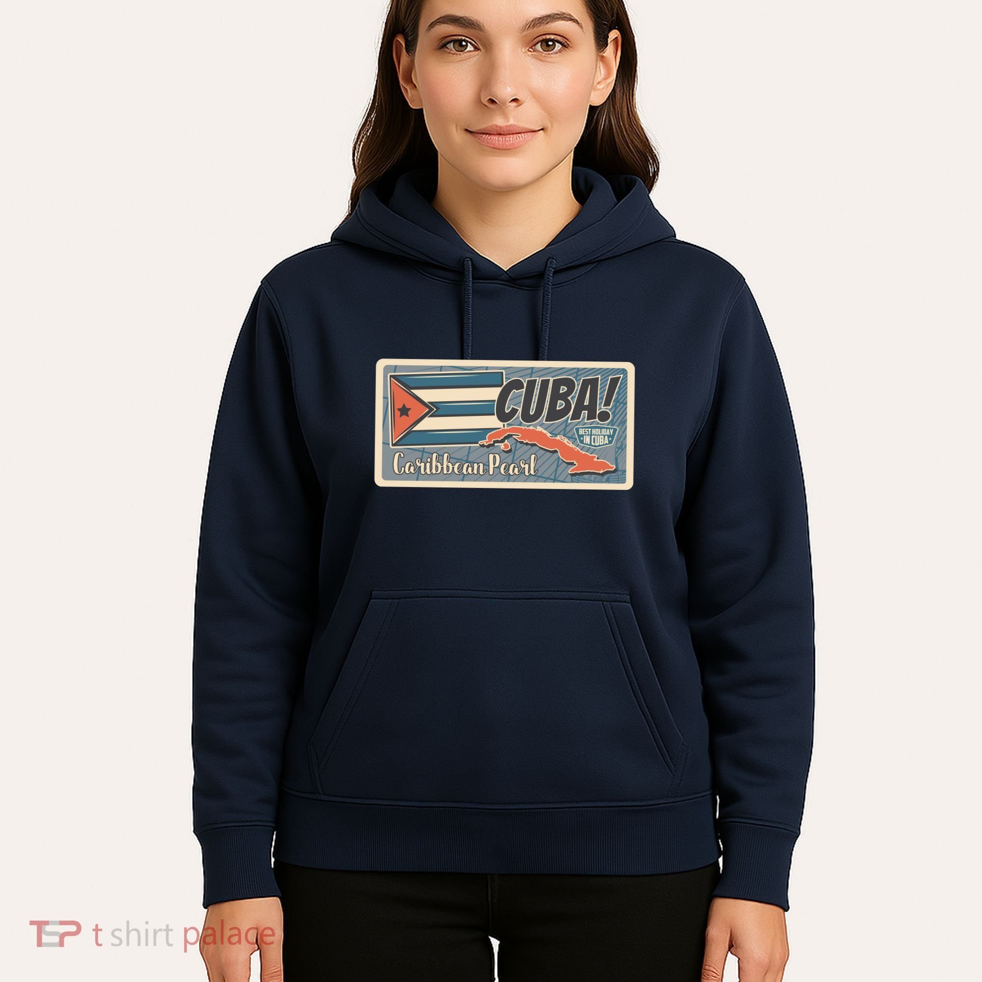 Cuba Travel Retro Banner Caribbean Pearl Hoodie