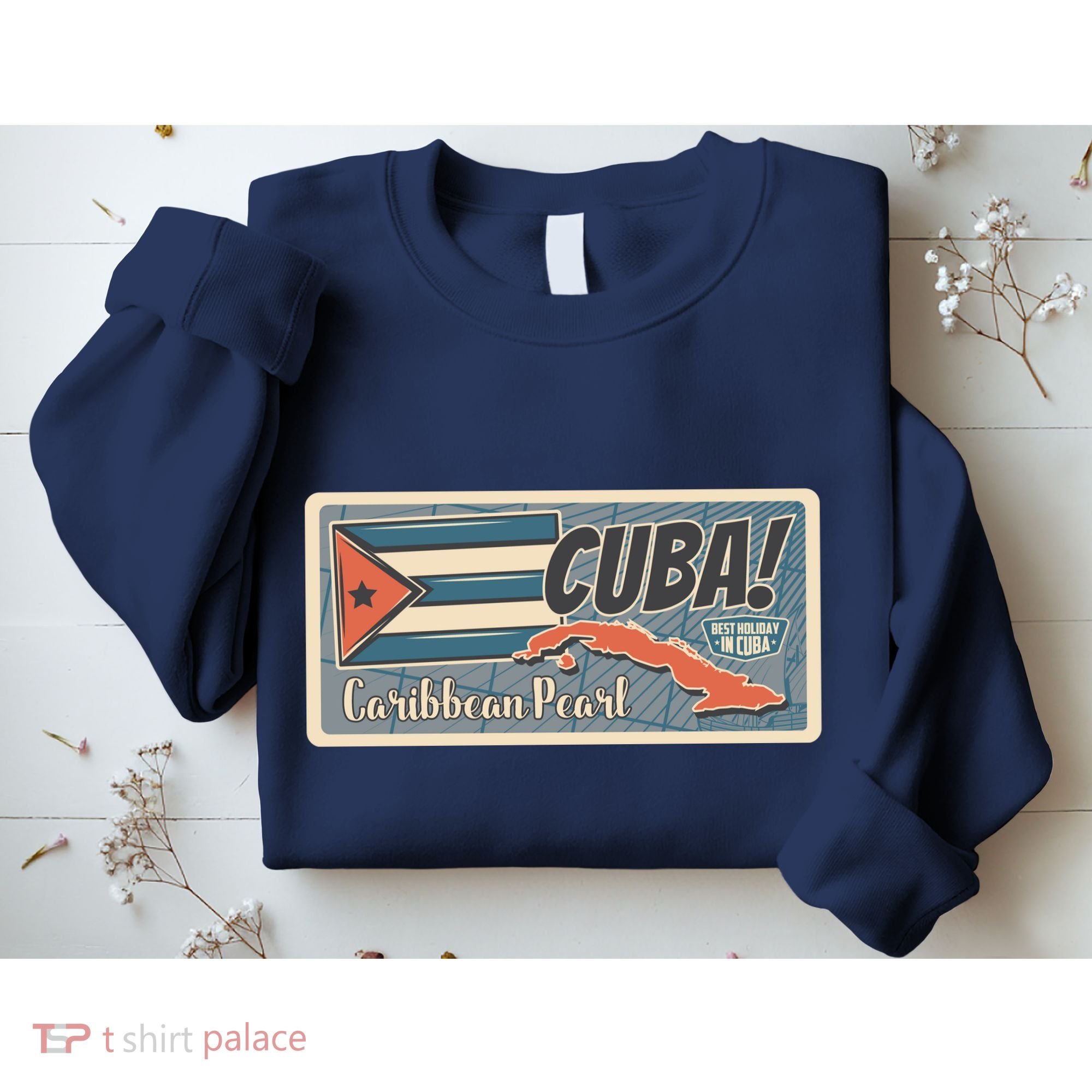 Cuba Travel Retro Banner Caribbean Pearl Sweatshirt