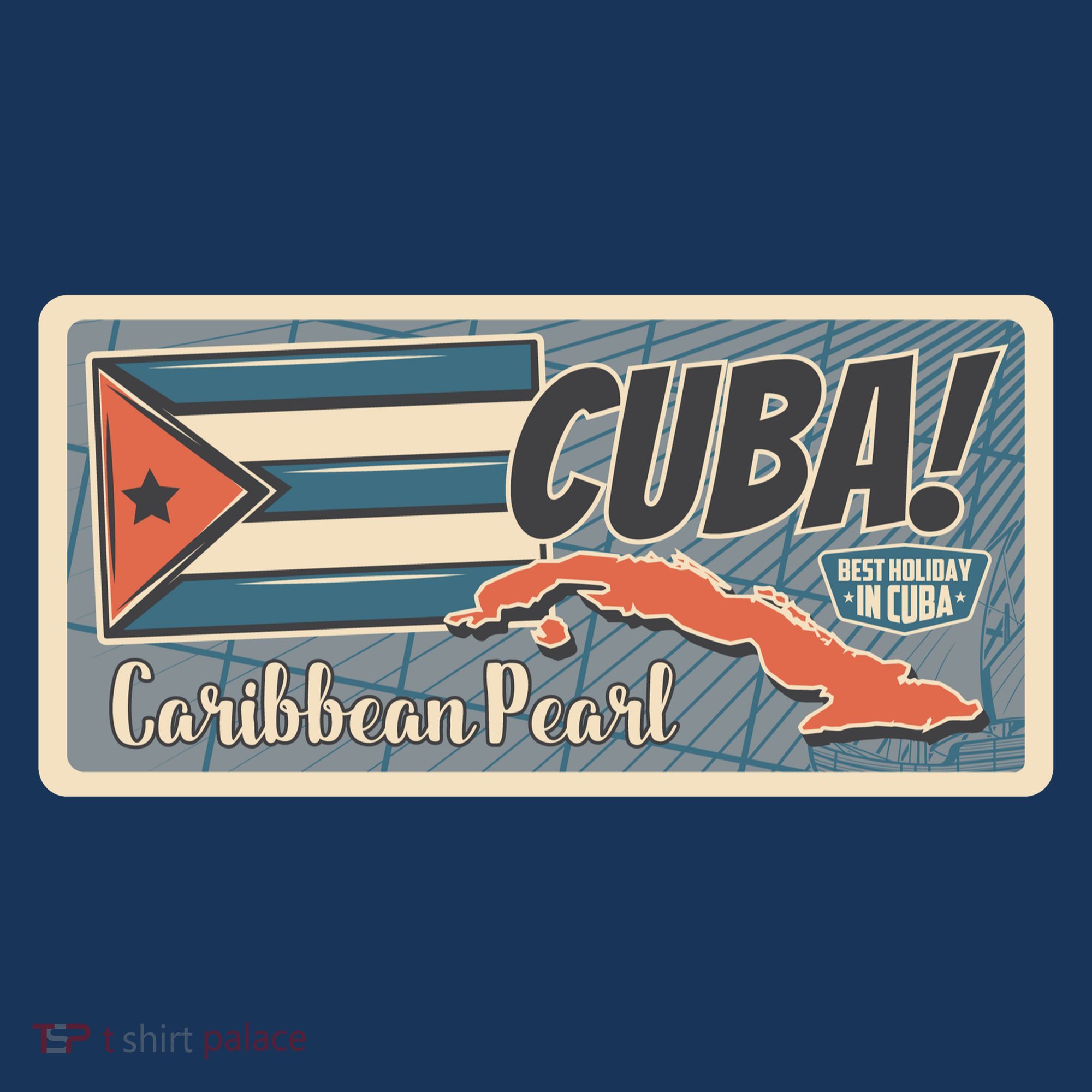 Cuba Travel Retro Banner Caribbean Pearl Button