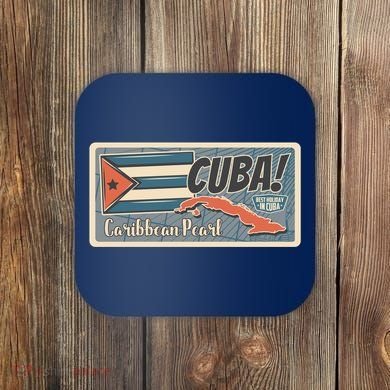 Cuba Travel Retro Banner Caribbean Pearl Coaster