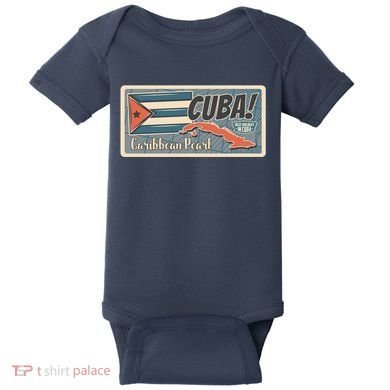 Cuba Travel Retro Banner Caribbean Pearl Baby Bodysuit