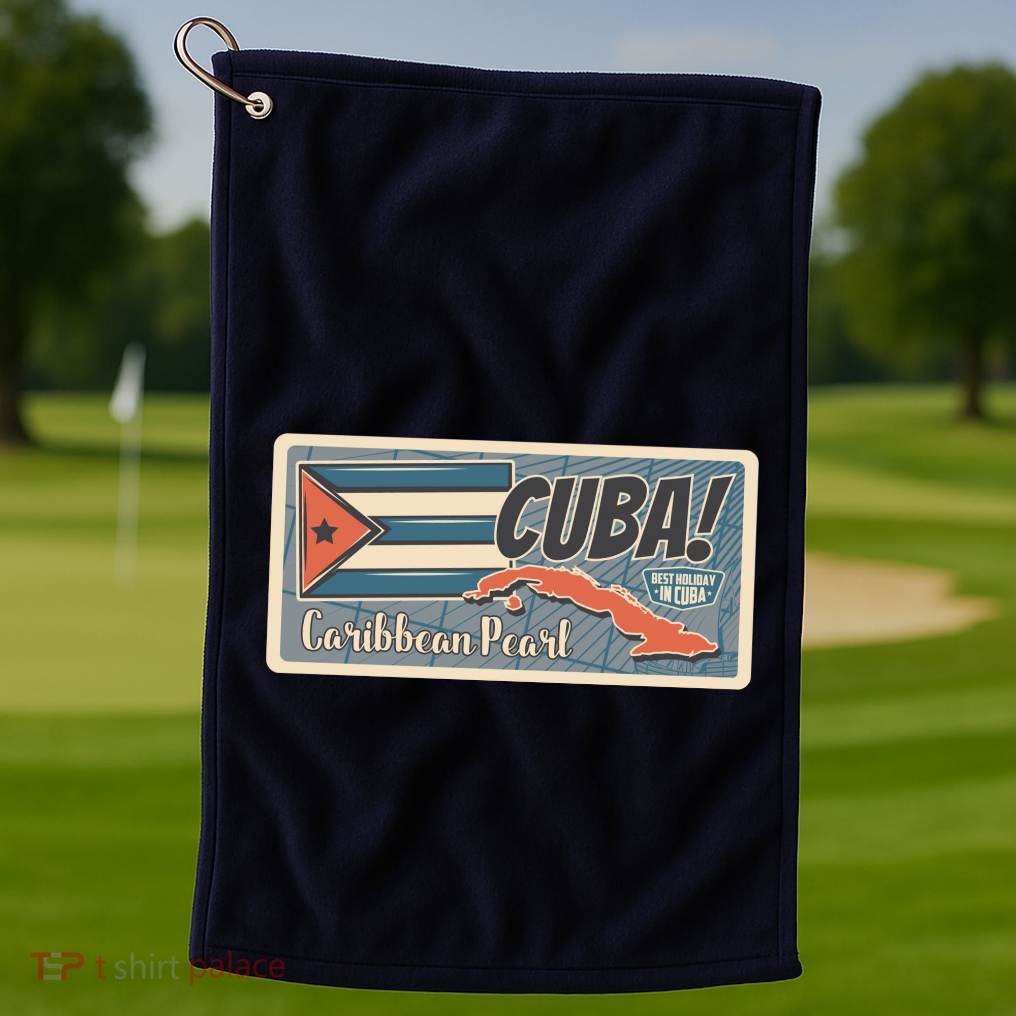 Cuba Travel Retro Banner Caribbean Pearl Golf Towel