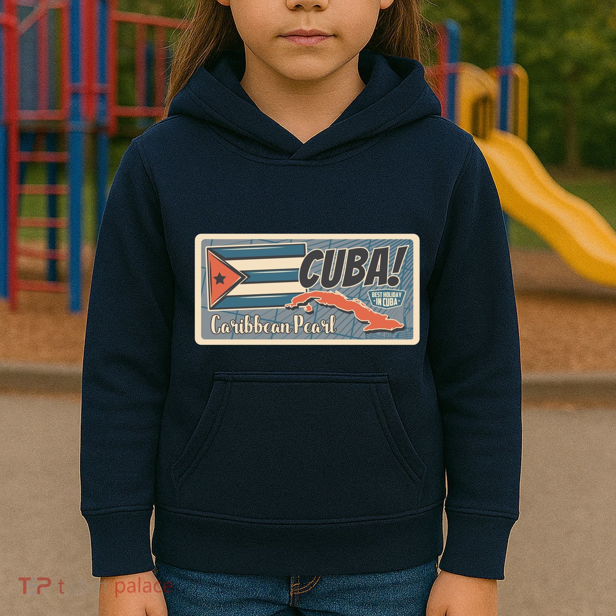 Cuba Travel Retro Banner Caribbean Pearl Kids Hoodie