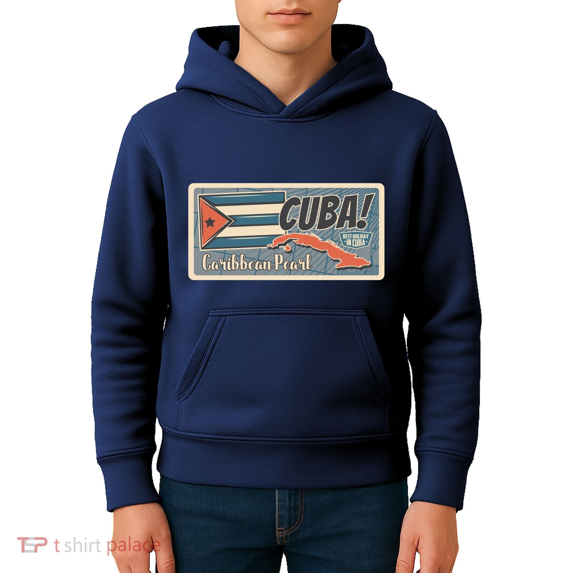Cuba Travel Retro Banner Caribbean Pearl Kids Hoodie