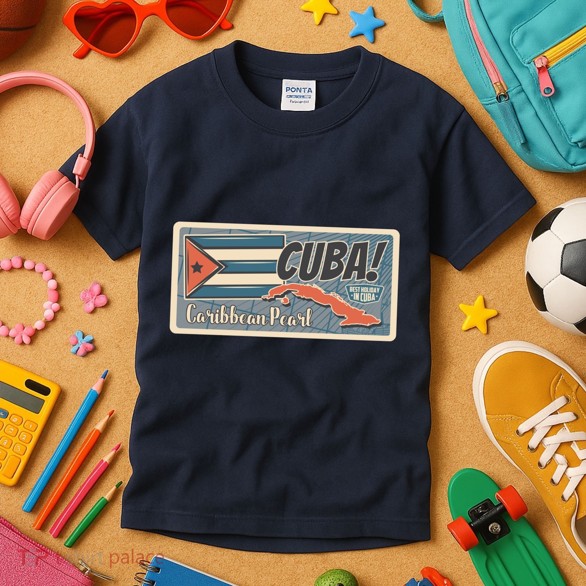 Cuba Travel Retro Banner Caribbean Pearl Kids T-Shirt
