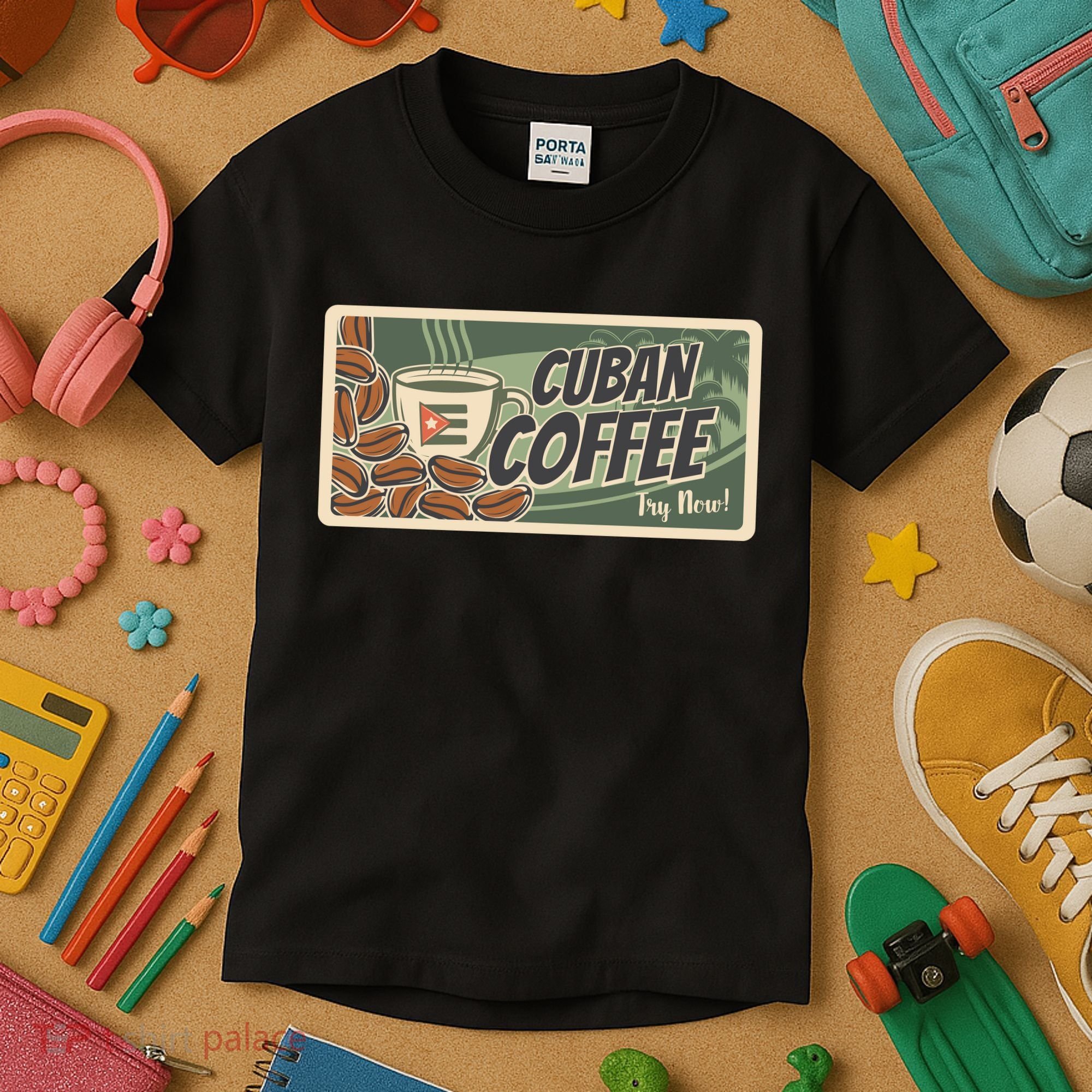 Cuba Travel Retro Banner Cuban Coffee Kids T-Shirt
