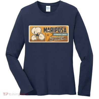 Cuba Travel Retro Cuban Café Mariposa Women's Long Sleeve Shirt