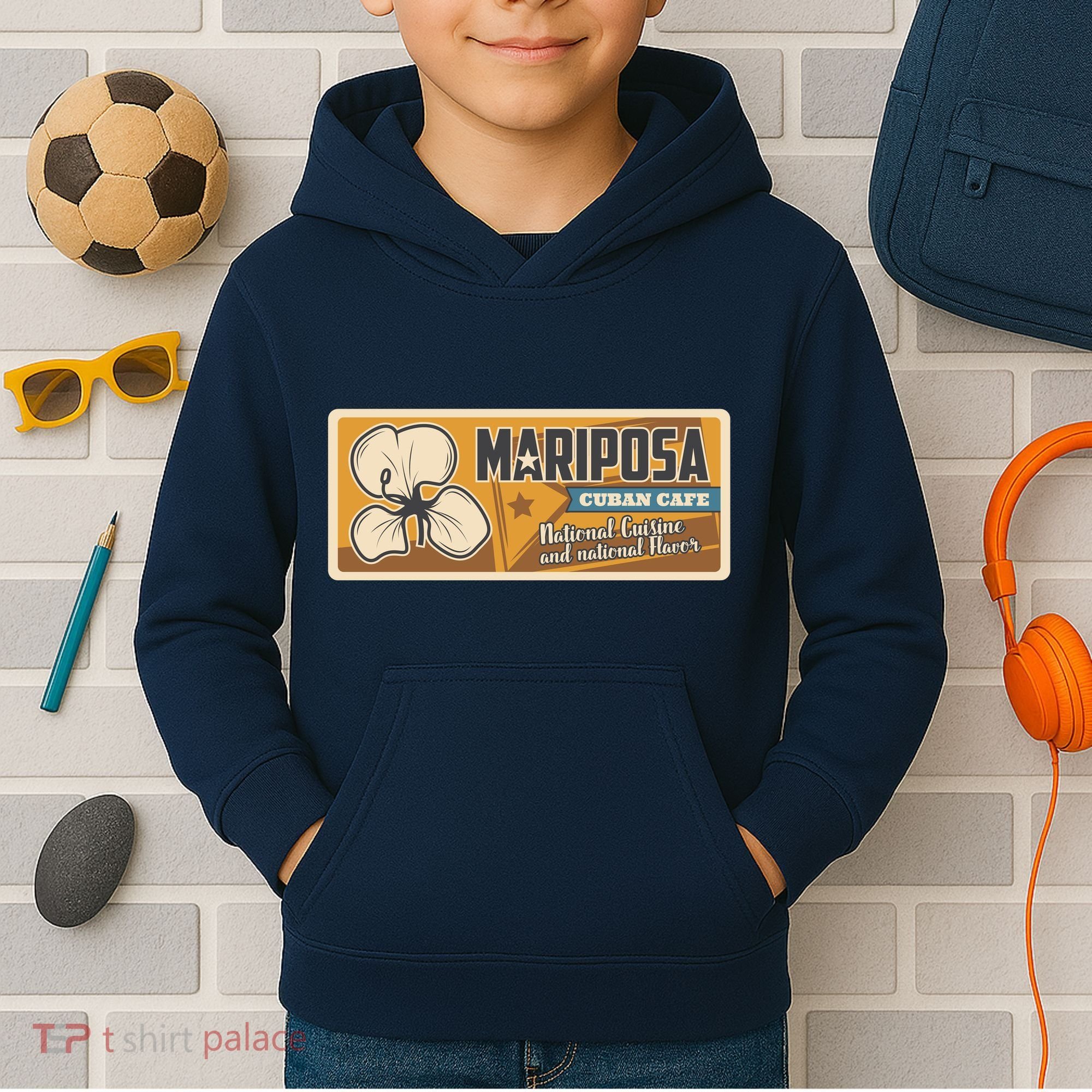 Cuba Travel Retro Cuban Café Mariposa Kids Hoodie