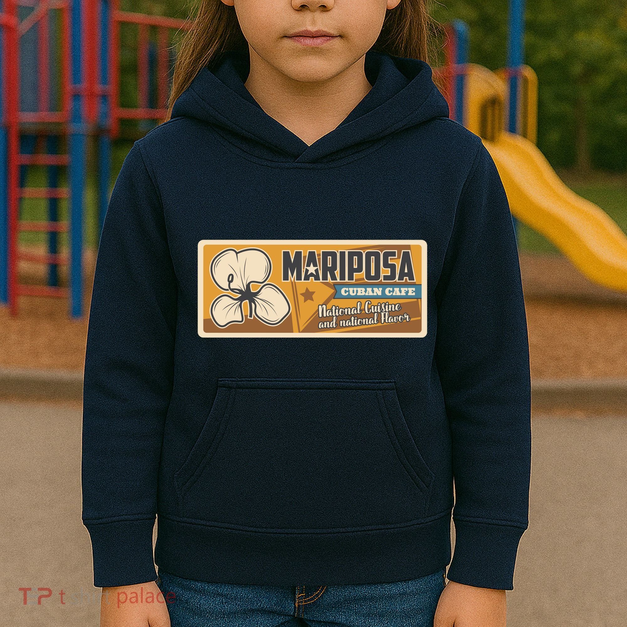 Cuba Travel Retro Cuban Café Mariposa Kids Hoodie