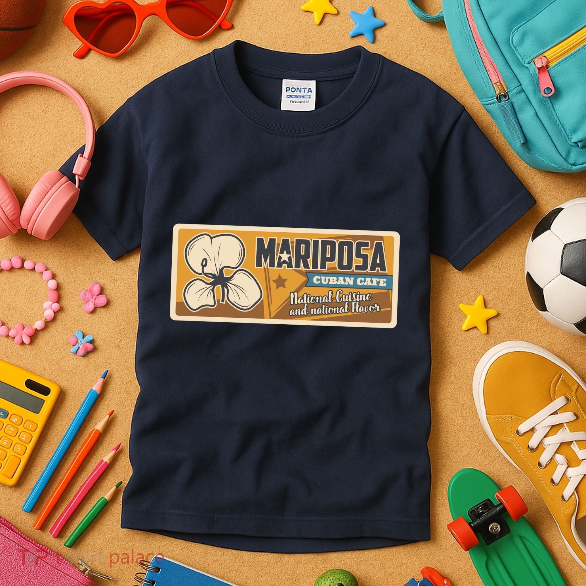 Cuba Travel Retro Cuban Café Mariposa Kids T-Shirt