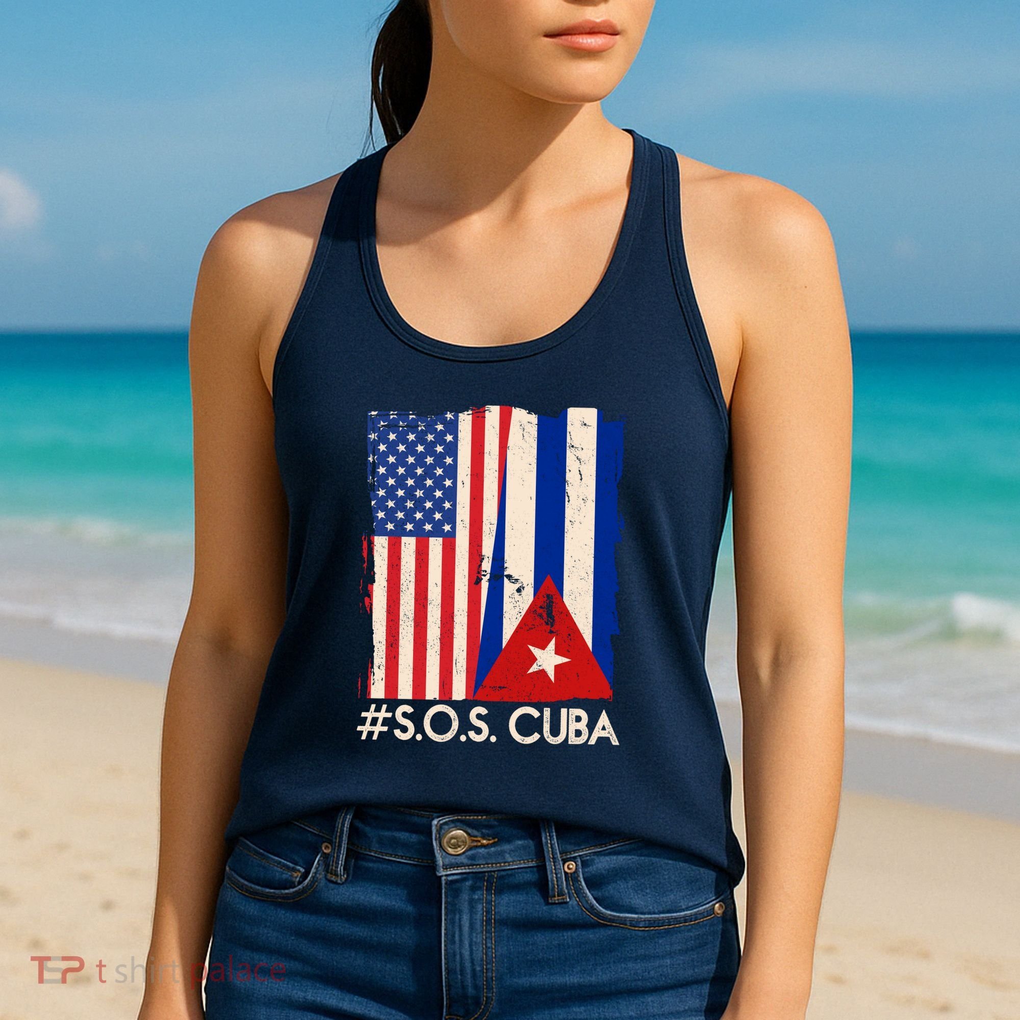 Cuba USA Flags United #S.O.S.CUBA Women's Tank Top