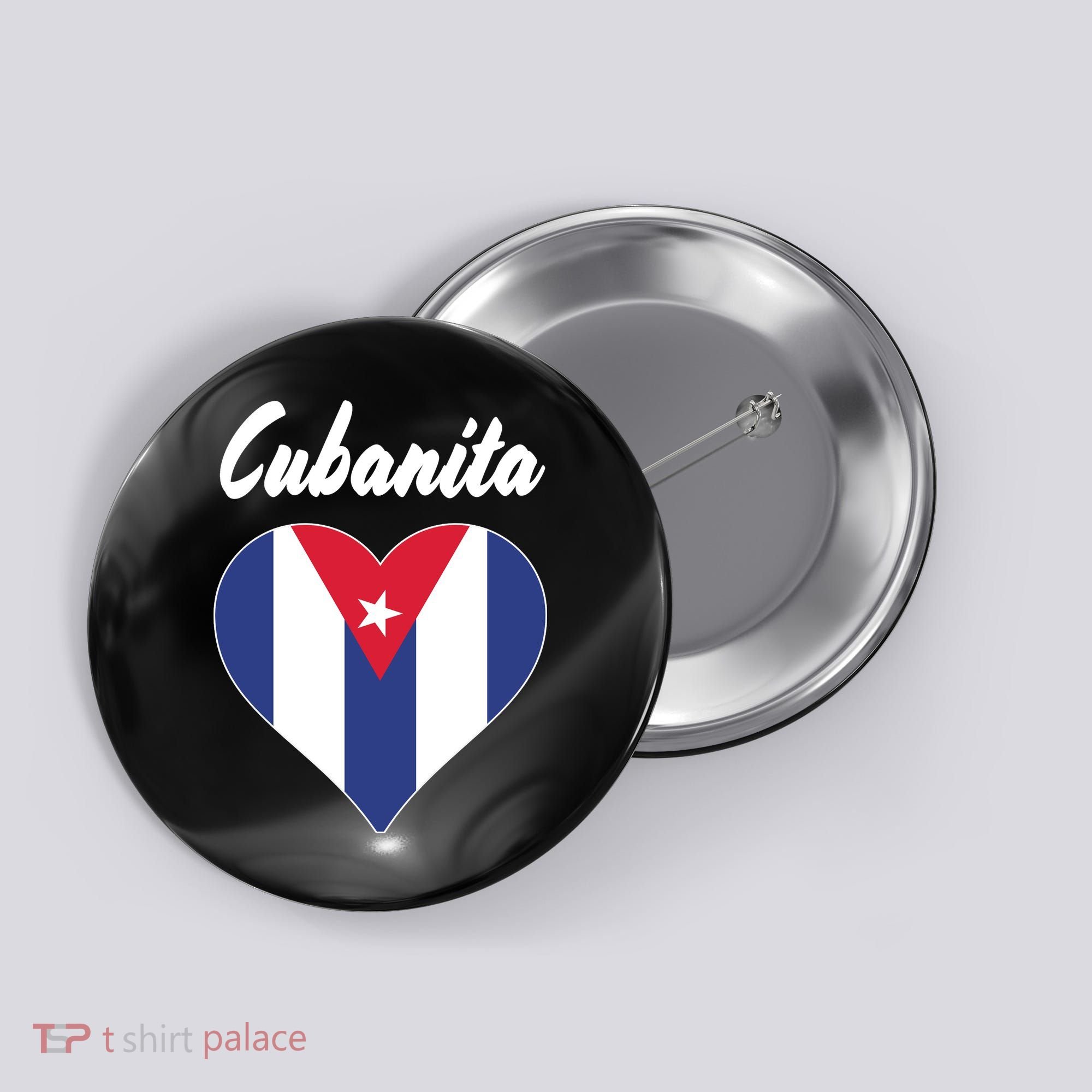 Cubanita Women Cuba Flag Hear Button