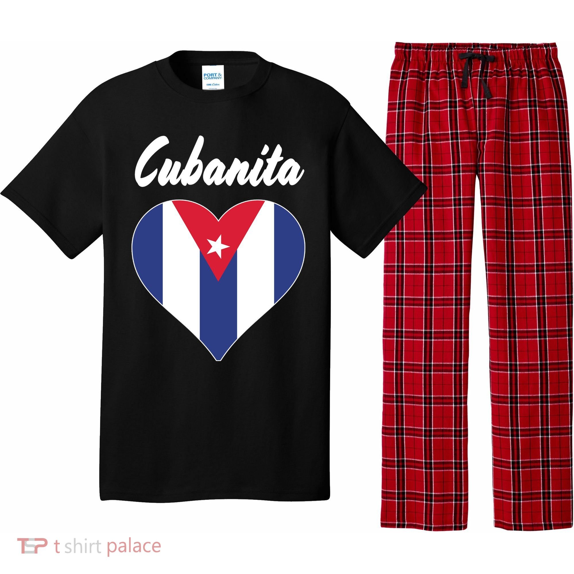 Cubanita Women Cuba Flag Hear Pajama Set