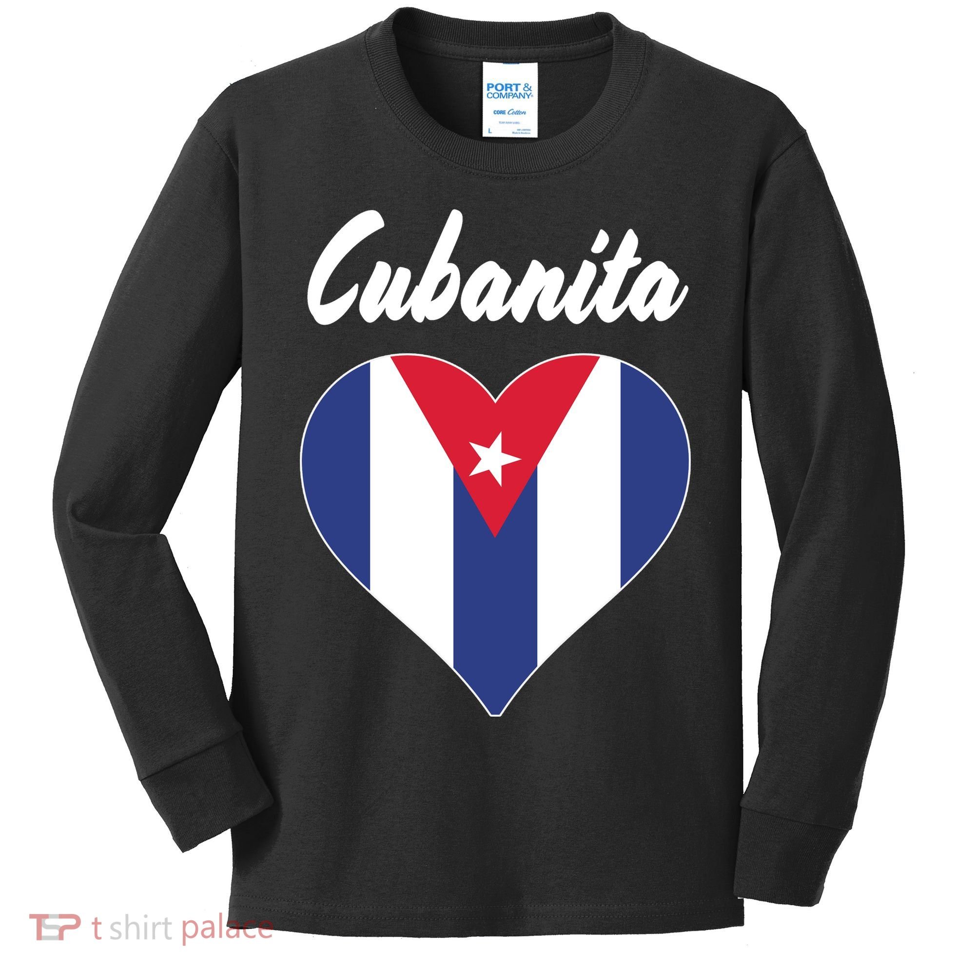 Cubanita Women Cuba Flag Hear Kids Long Sleeve Shirt