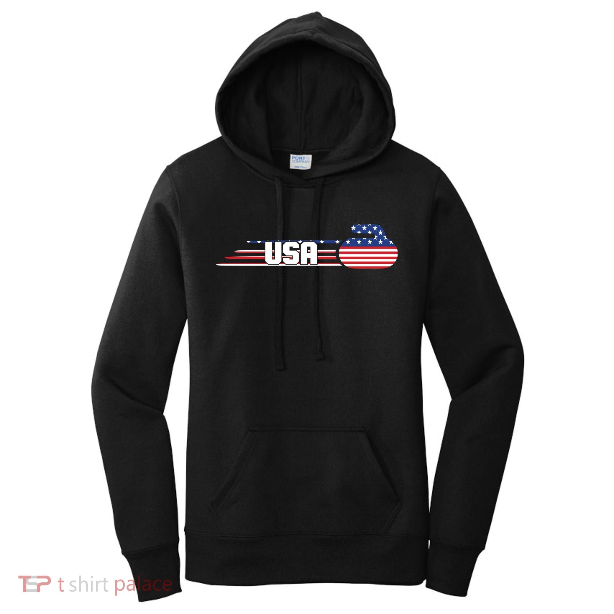 Cool USA Curling Team Sports Logo Women's Hoodie