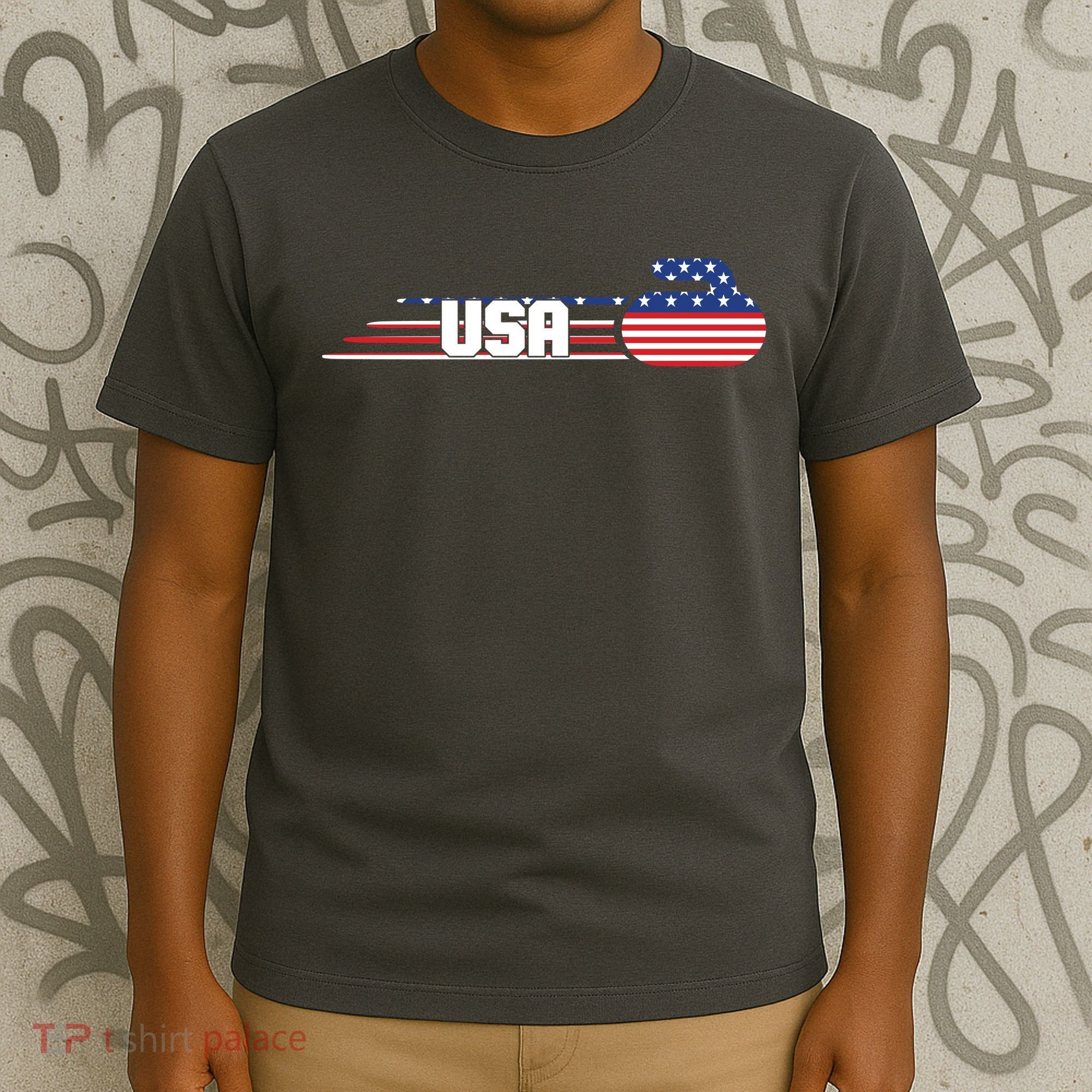 Cool USA Curling Team Sports Logo T-Shirt