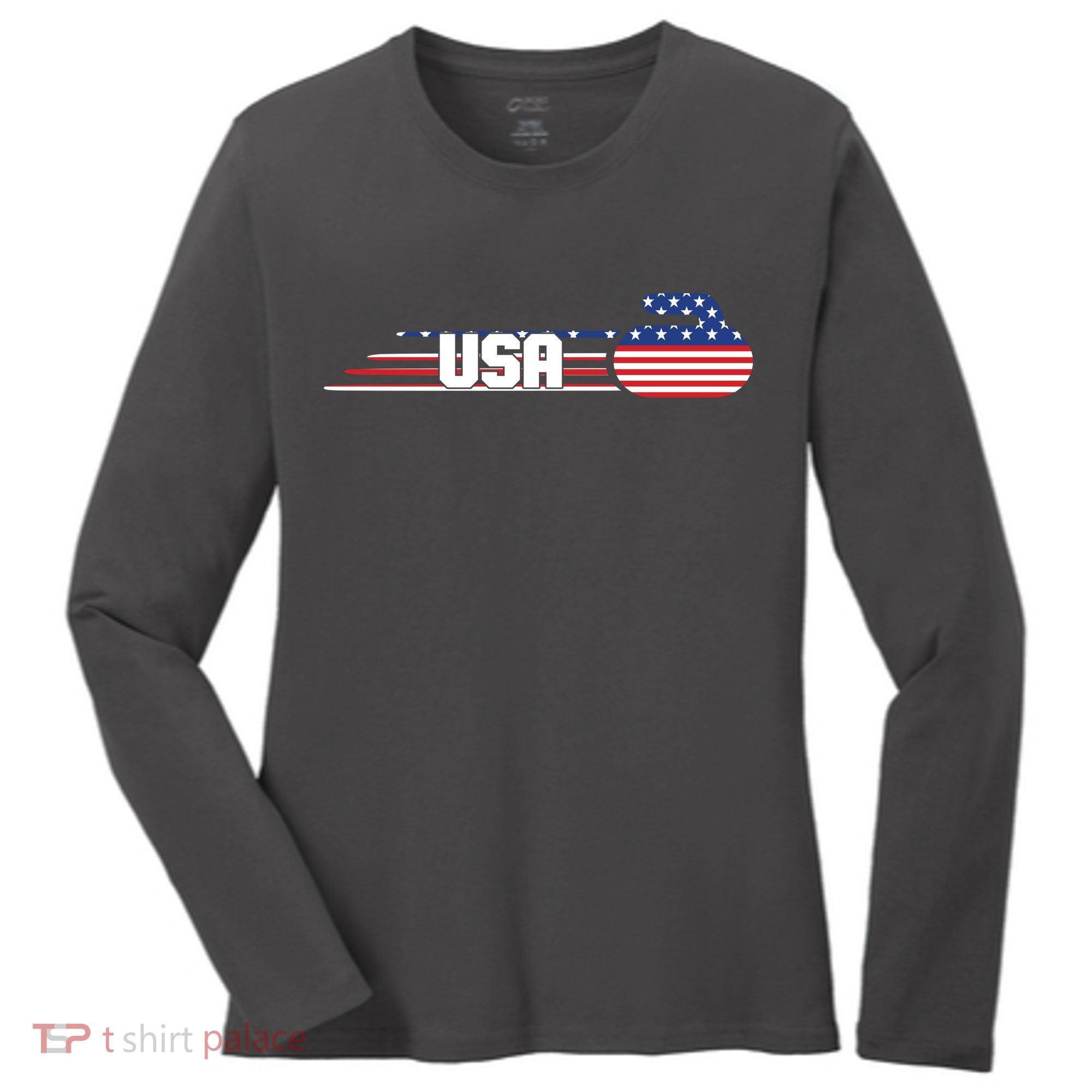 Cool USA Curling Team Sports Logo Women's Long Sleeve Shirt