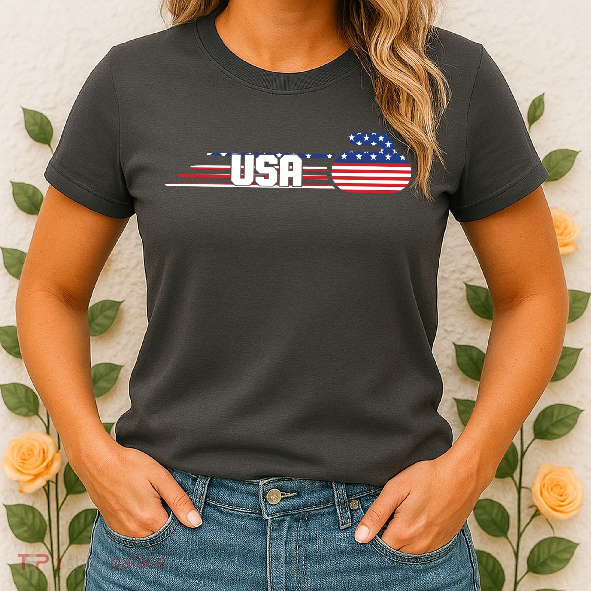 Cool USA Curling Team Sports Logo Women's T-Shirt