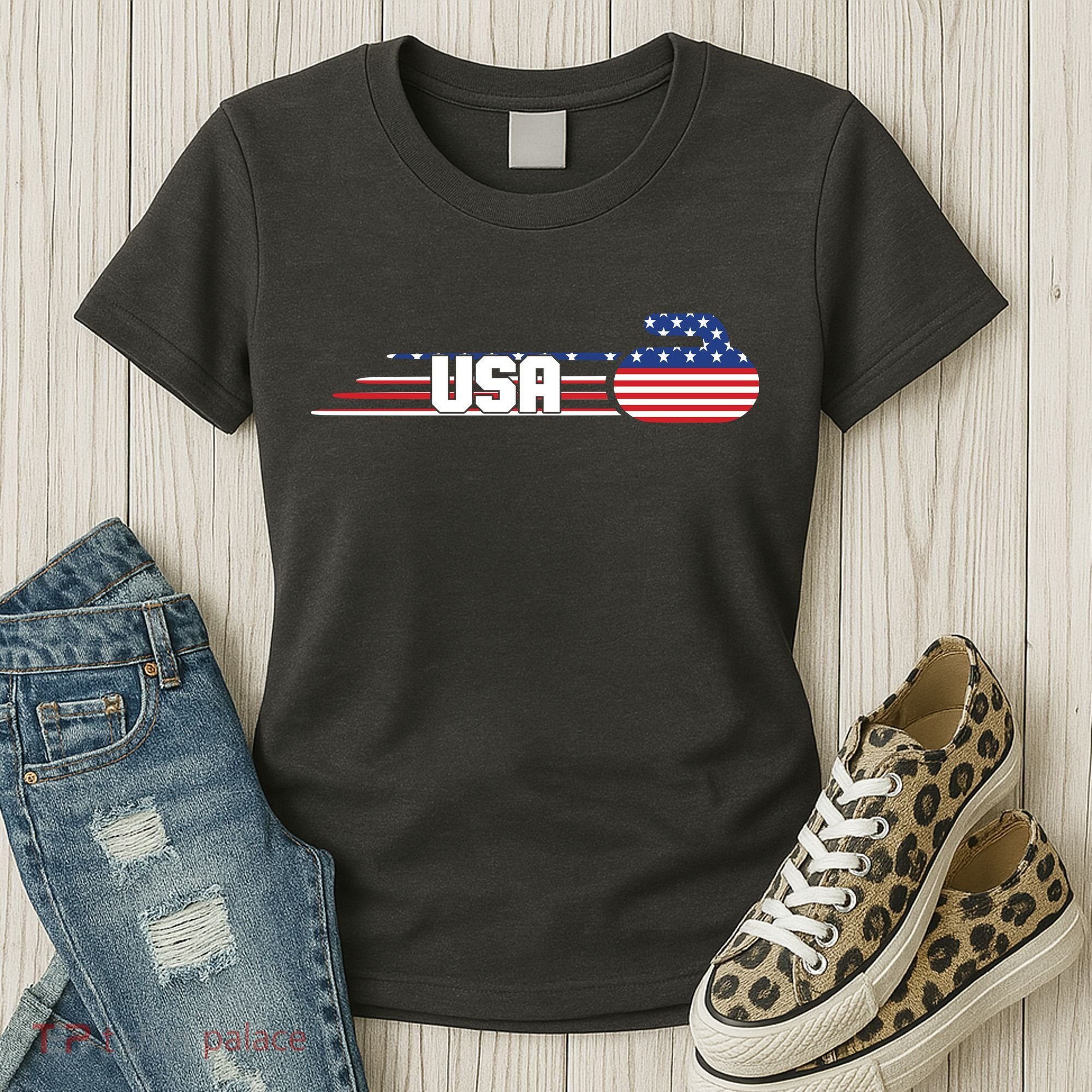 Cool USA Curling Team Sports Logo Women's T-Shirt