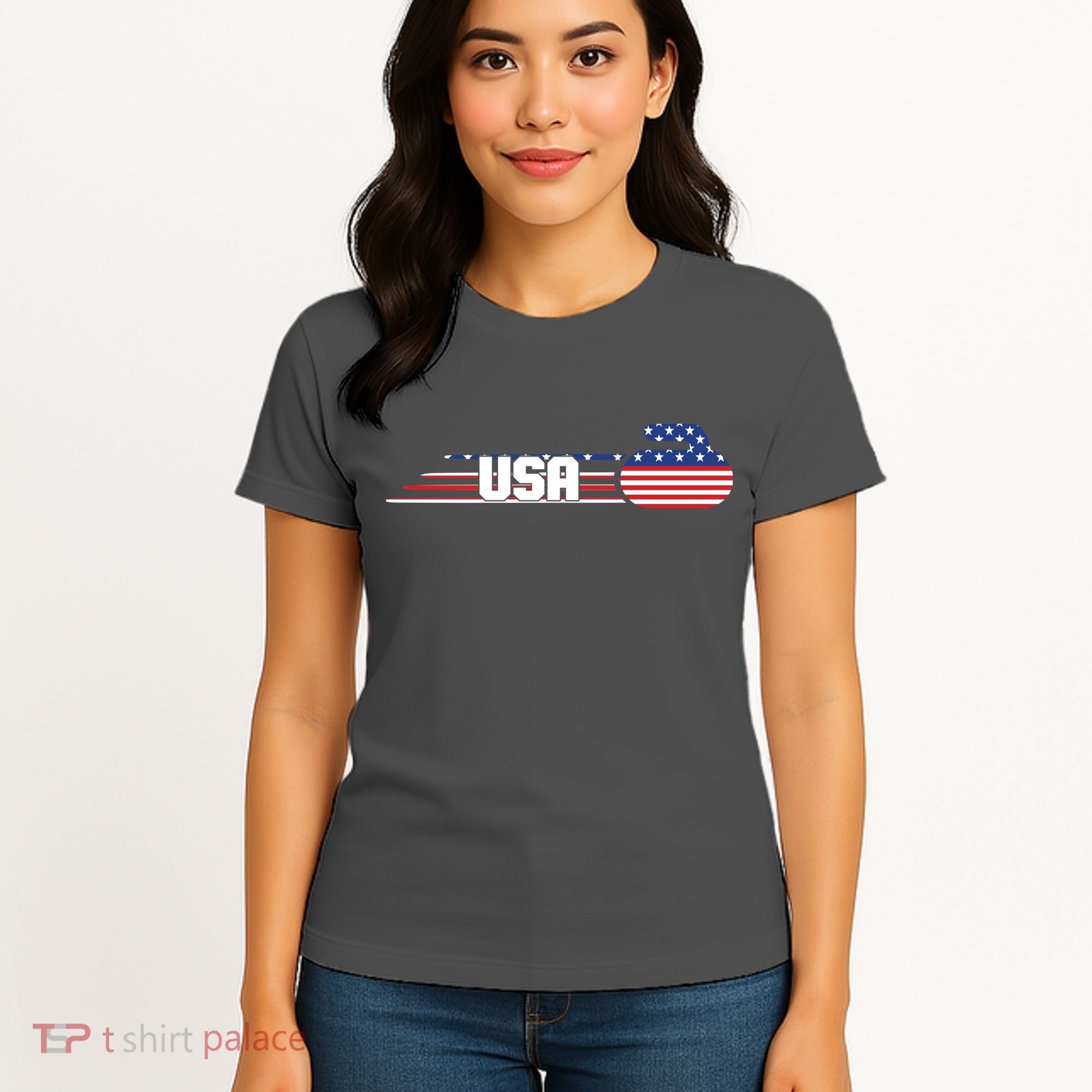 Cool USA Curling Team Sports Logo Women's T-Shirt