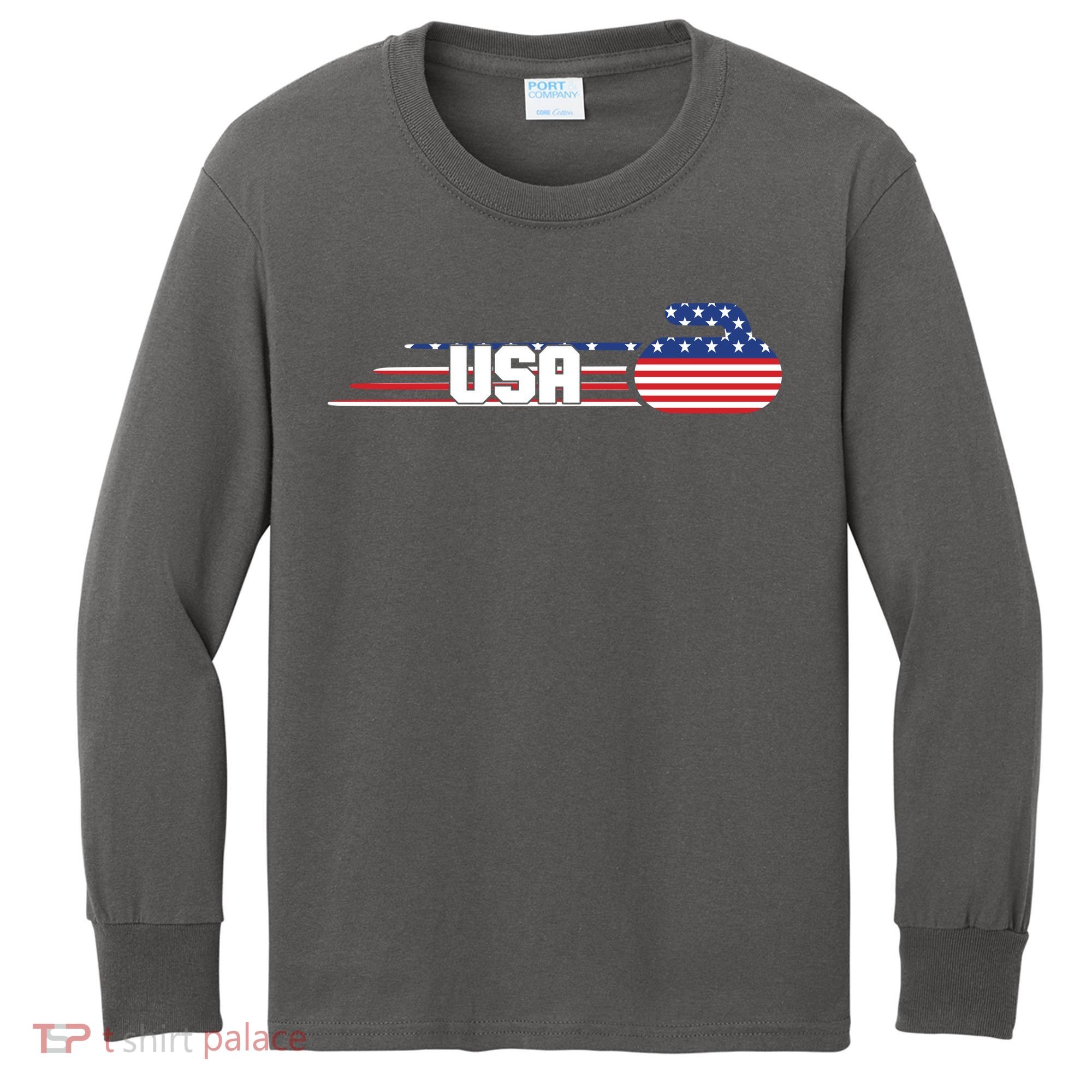 Cool USA Curling Team Sports Logo Kids Long Sleeve Shirt