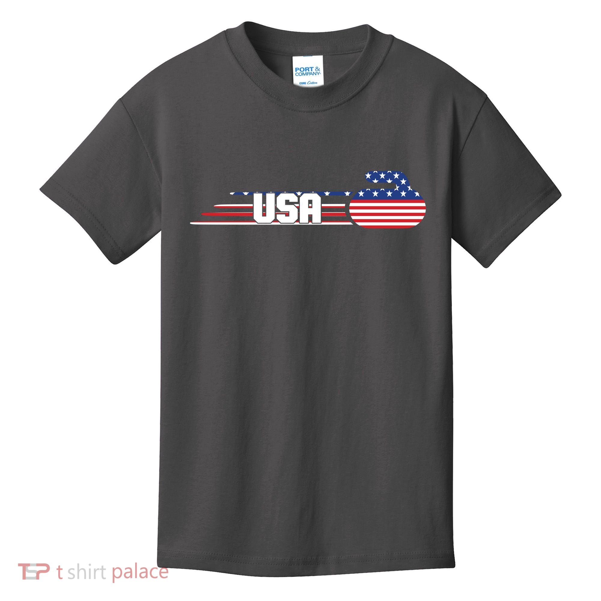 Cool USA Curling Team Sports Logo Kids T-Shirt