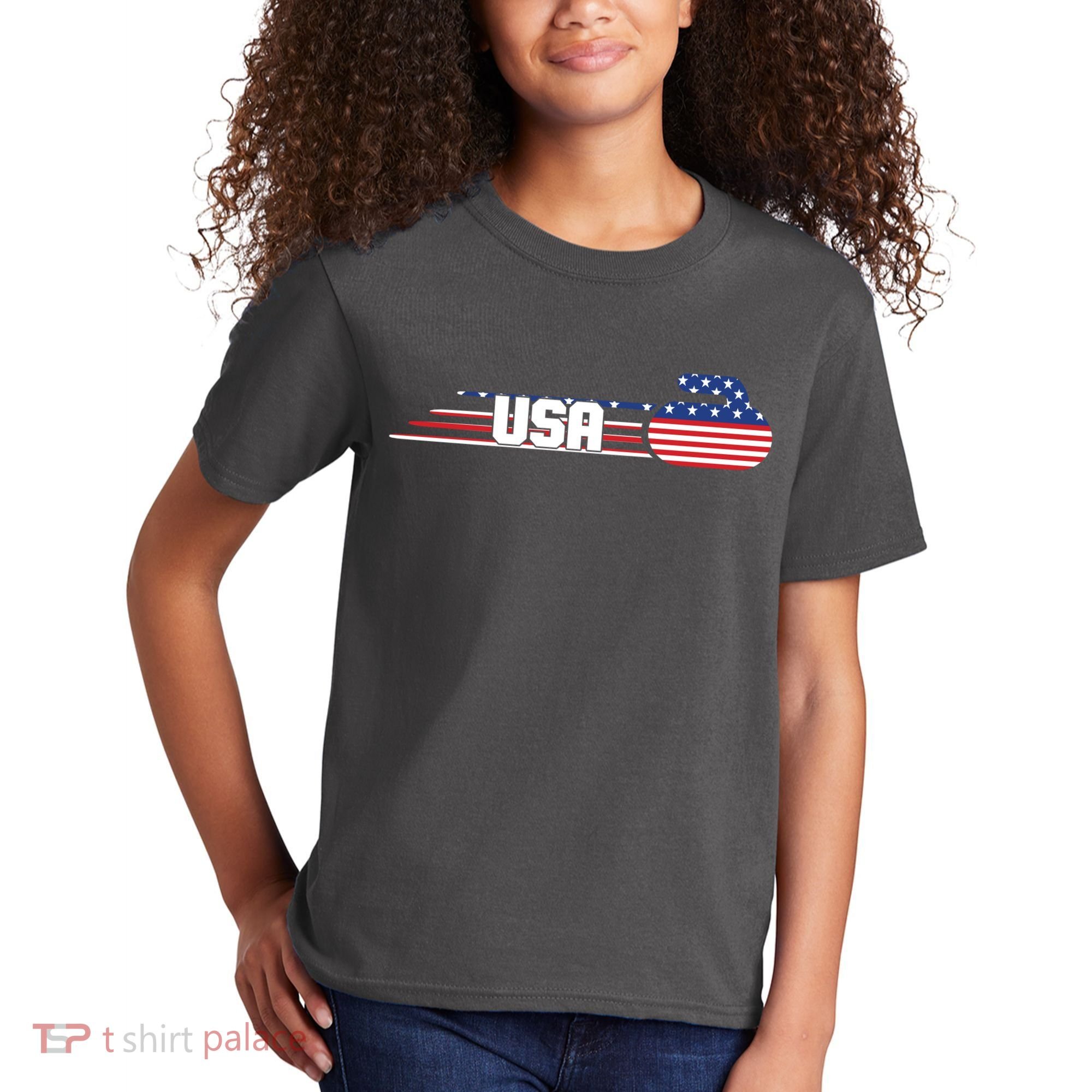 Cool USA Curling Team Sports Logo Kids T-Shirt