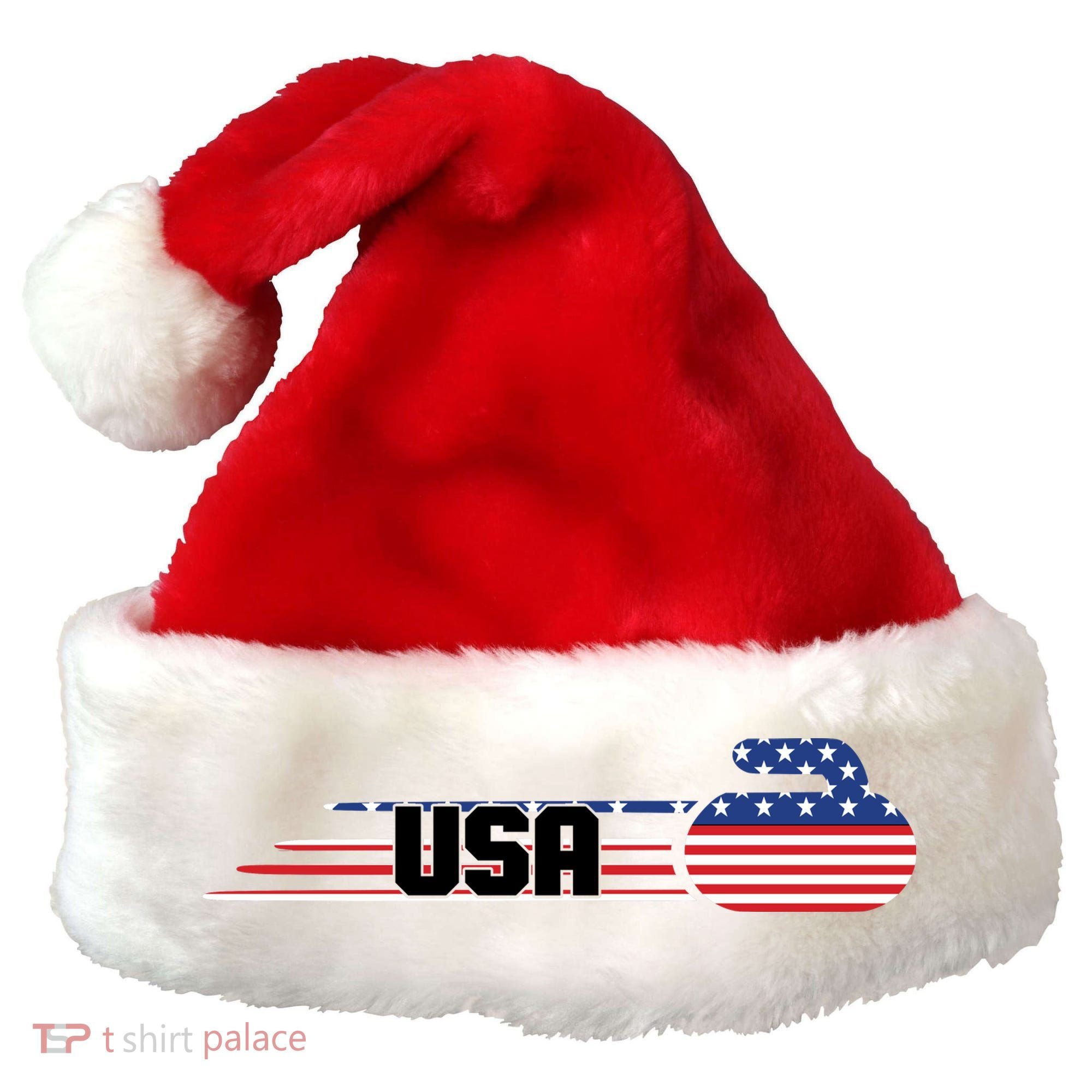 Cool USA Curling Team Sports Logo Santa Hat