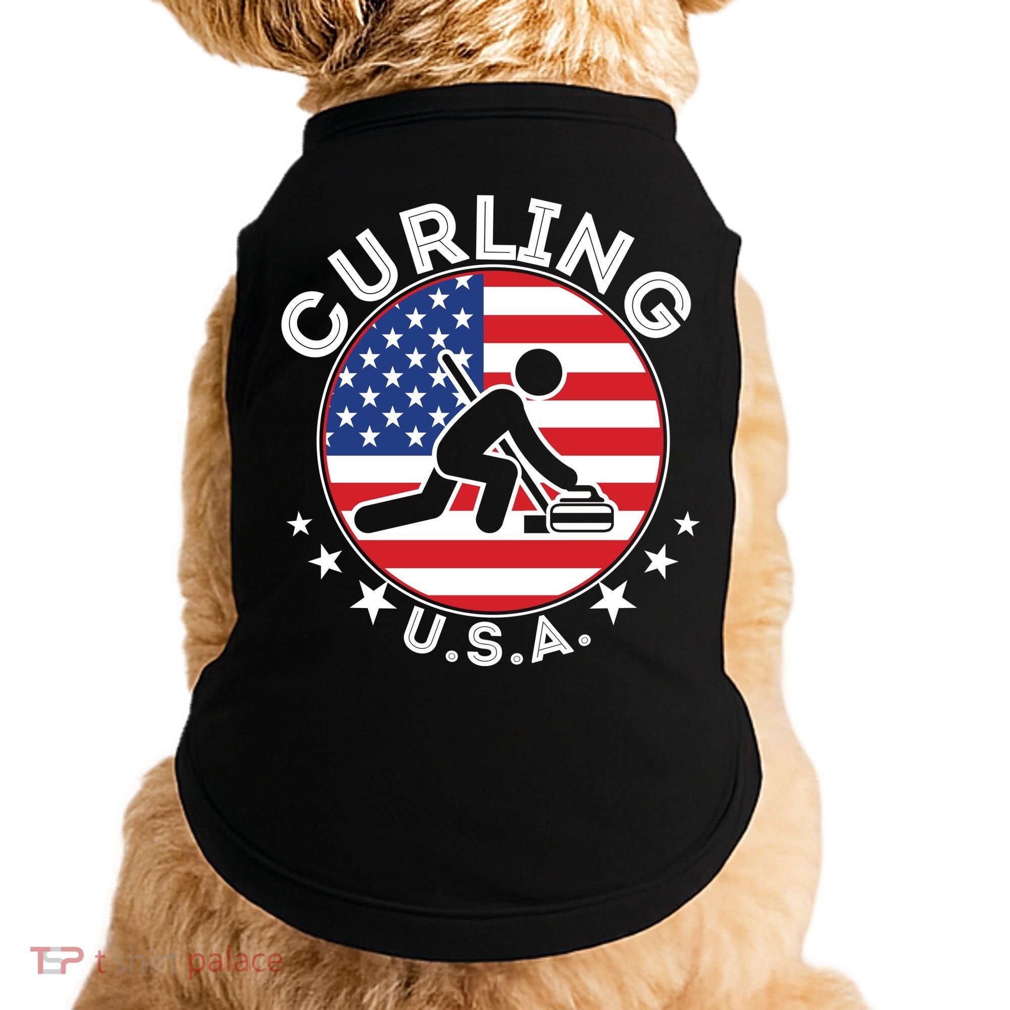 Cool USA Curling Team Flag Emblem Logo Doggie Tank